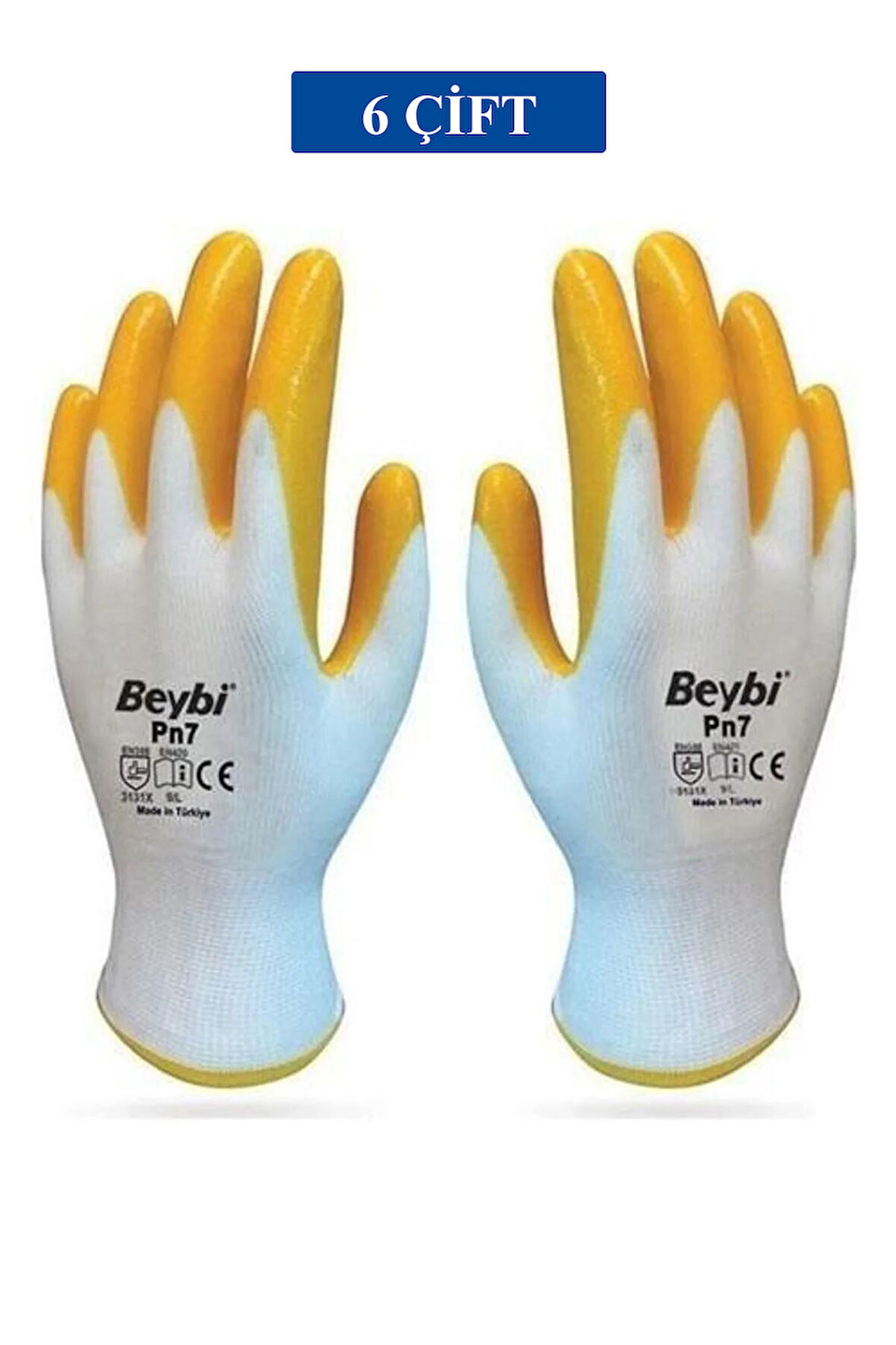 Pn7 Sarı Iş Eldiveni Polyester Örme Nitril Beybi No:10 Royaleks Group - 6 Çift