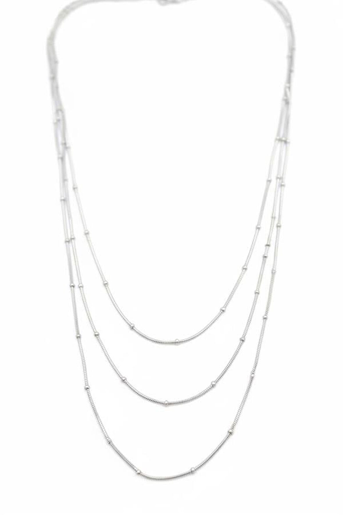 Top Boncuk Zincir Kolye - Gümüş