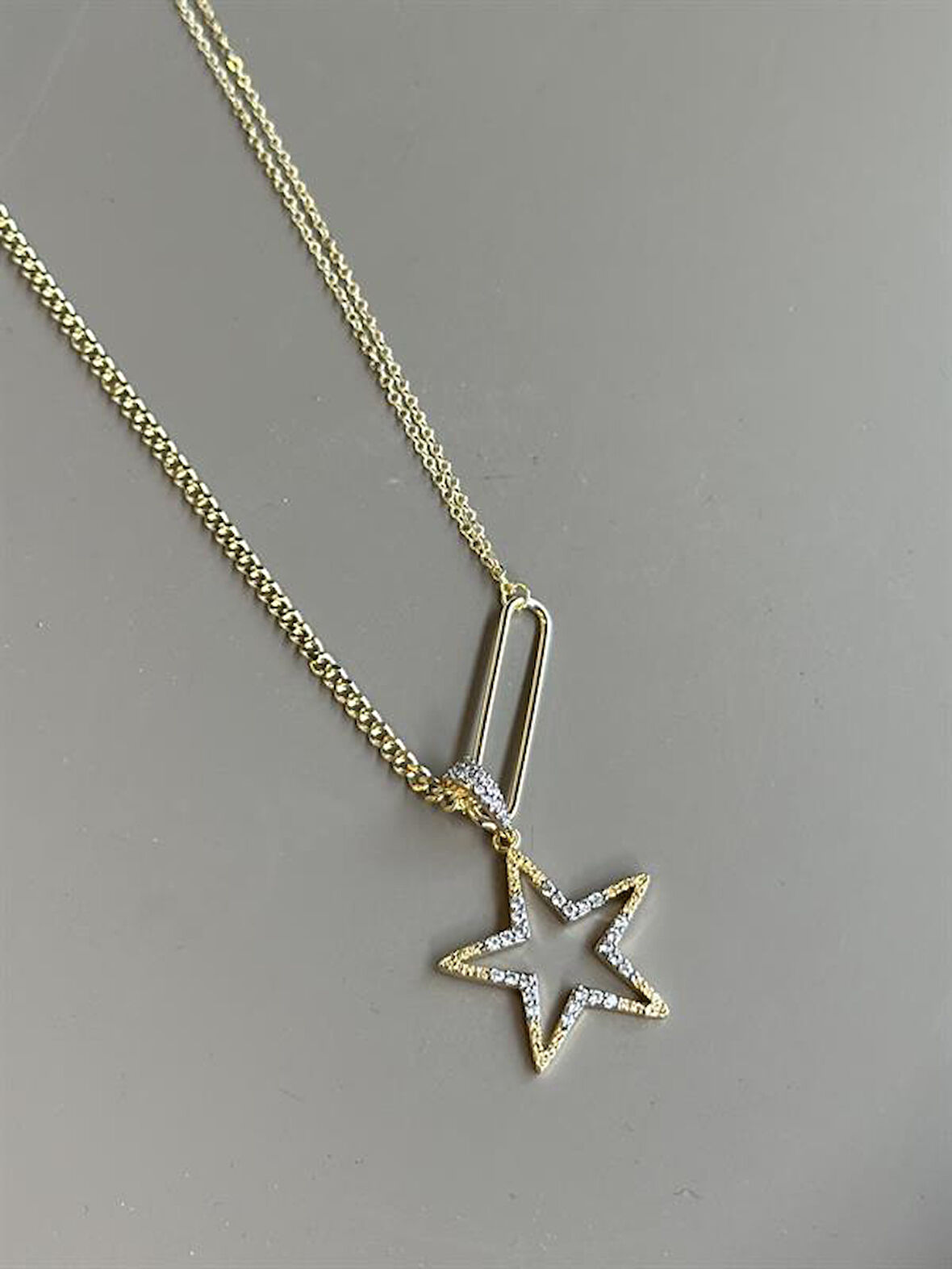 Taşlı Yıldız Kolye - Altın