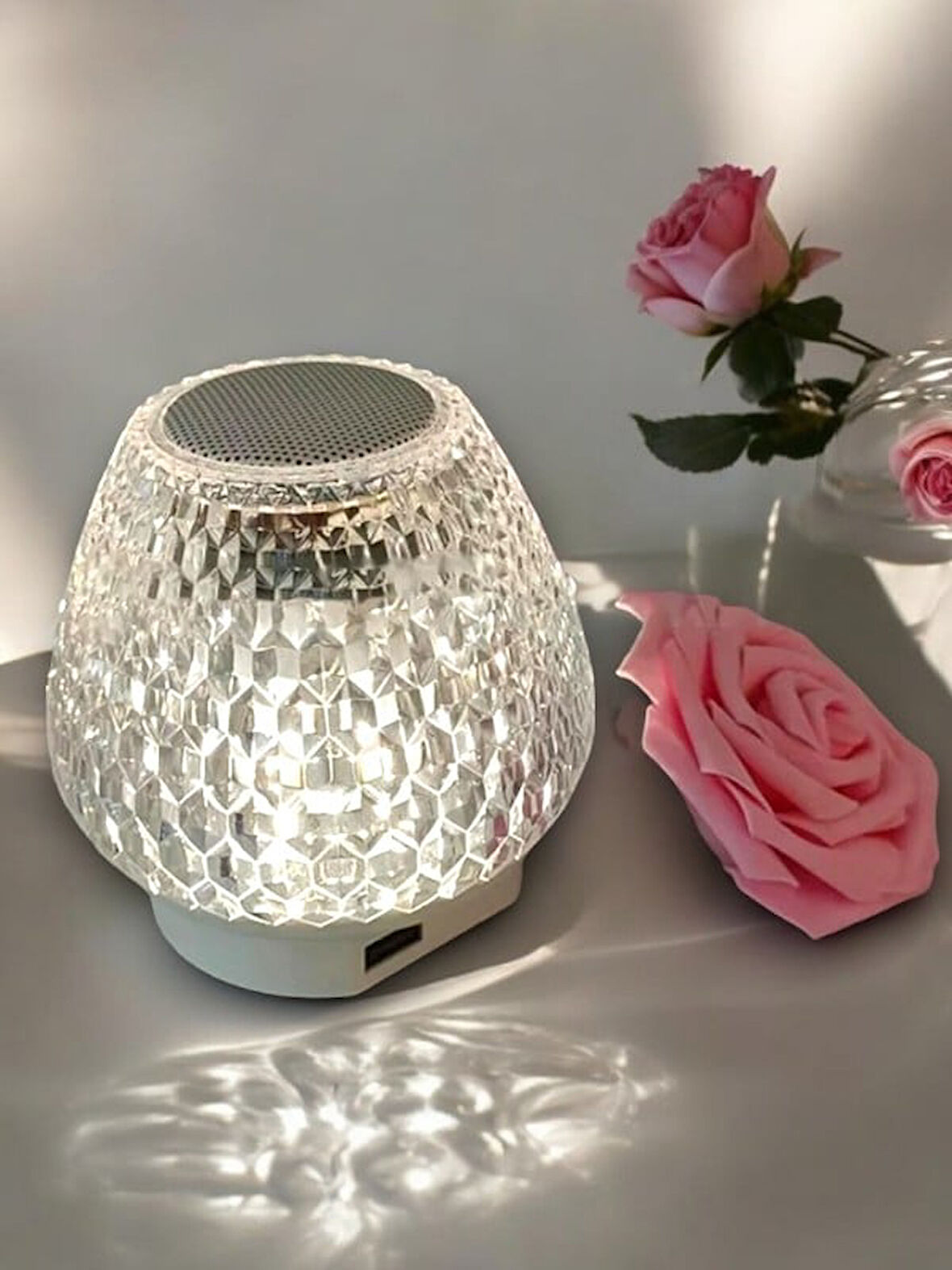 G5 Kristal Şarjlı Masa Lambası - 7 Renk Gece Lambası ve Bluetooth Hoparlör