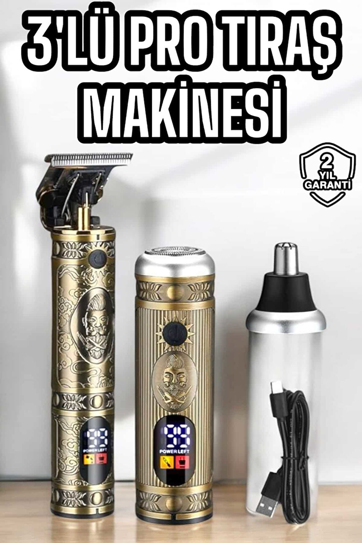 Tıraş Makinesi Üç Başlıklı Saç Sakal ve Vücut Tıraşına Uygun