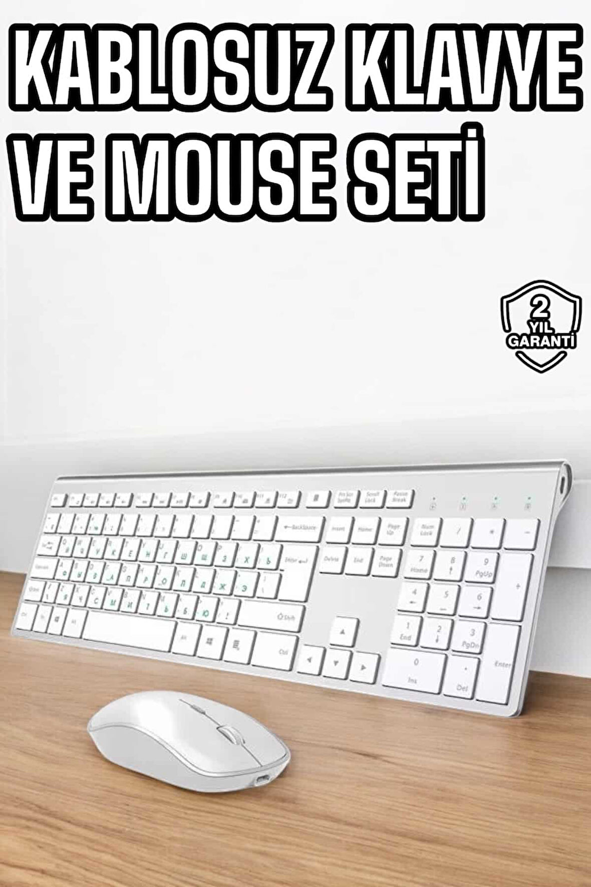 Beyaz Kablosuz Klavye Fare Seti Kablosuz Fare USB Alıcı PC Uyumlu