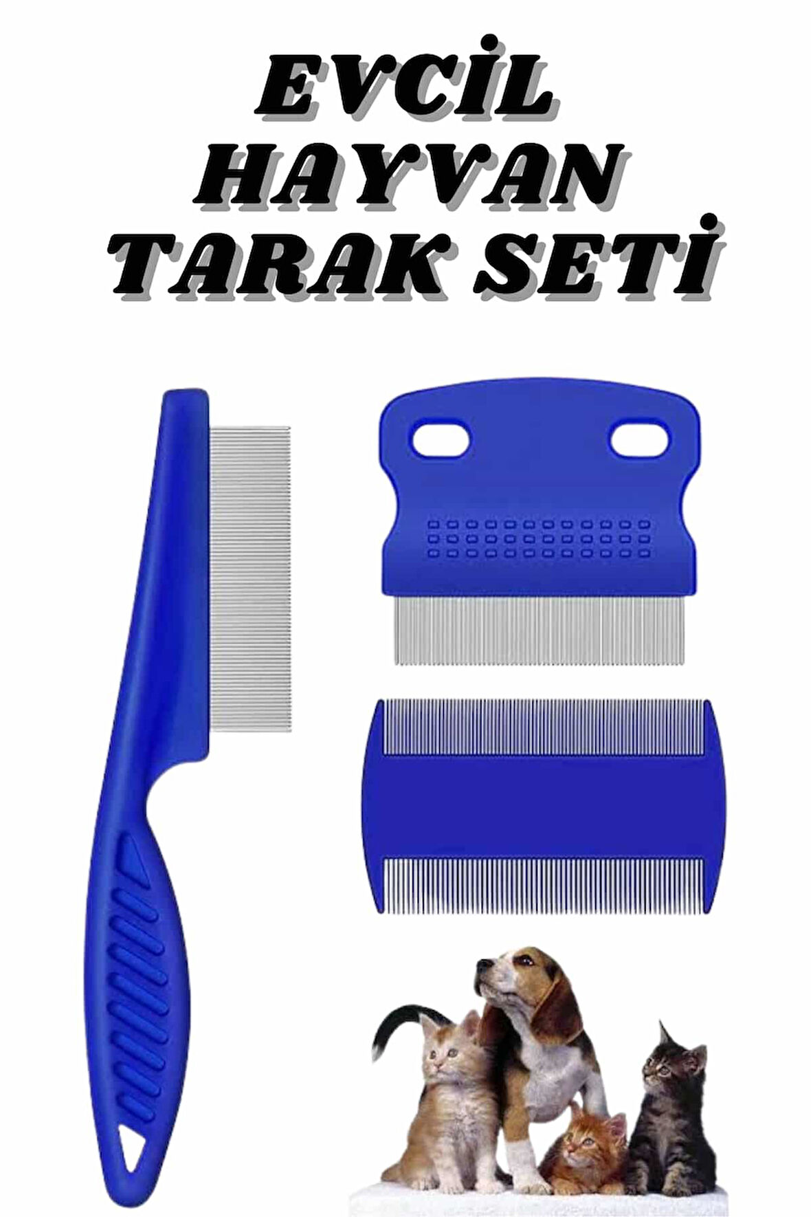 Evcil Hayvan Bit Tarağı Seti Paslanmaz Çelik Bıçaklı 4'lü Set