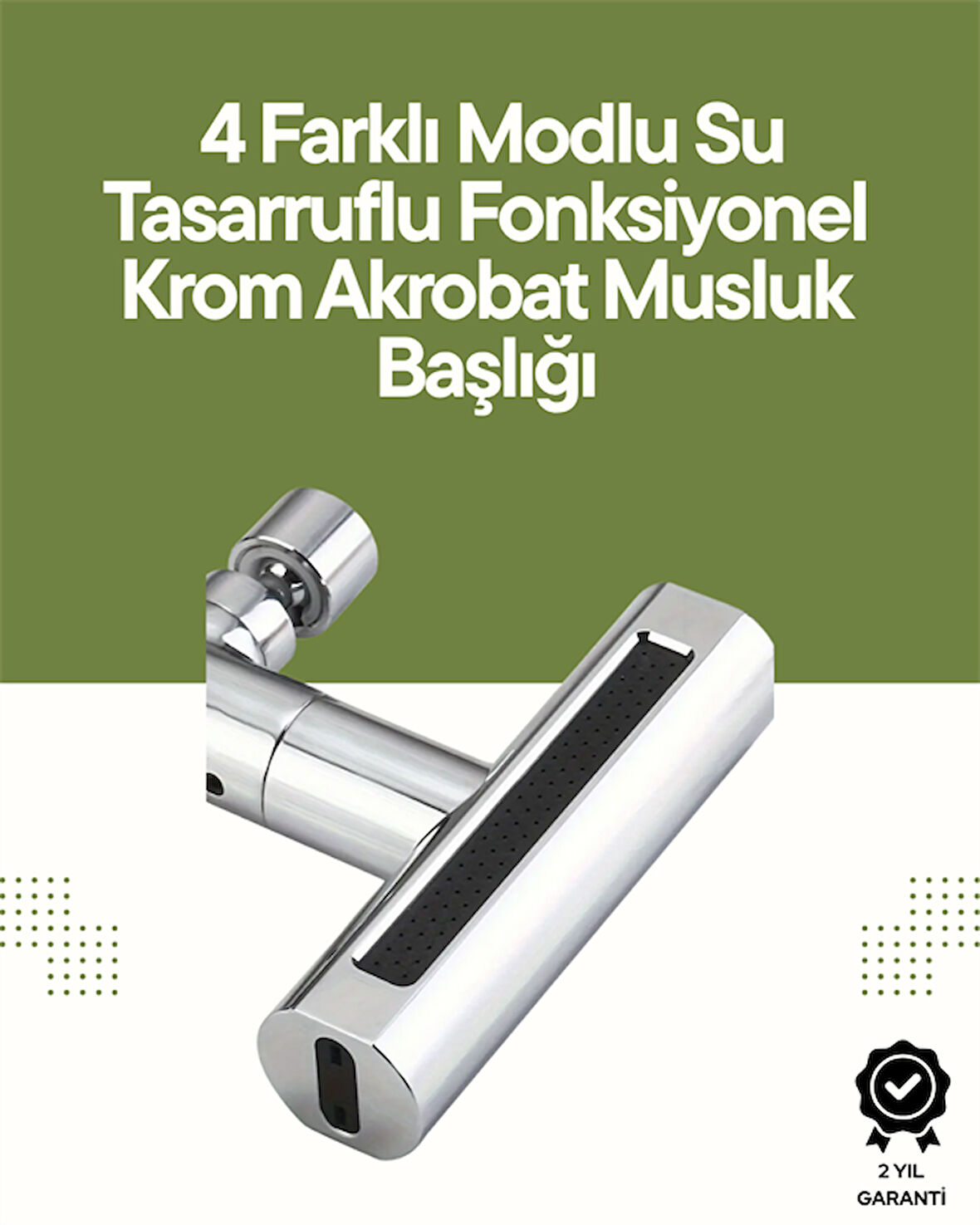 Krom Musluk Başlığı | 4'ü 1 Arada Su Çıkışı | Kolay Montajlı