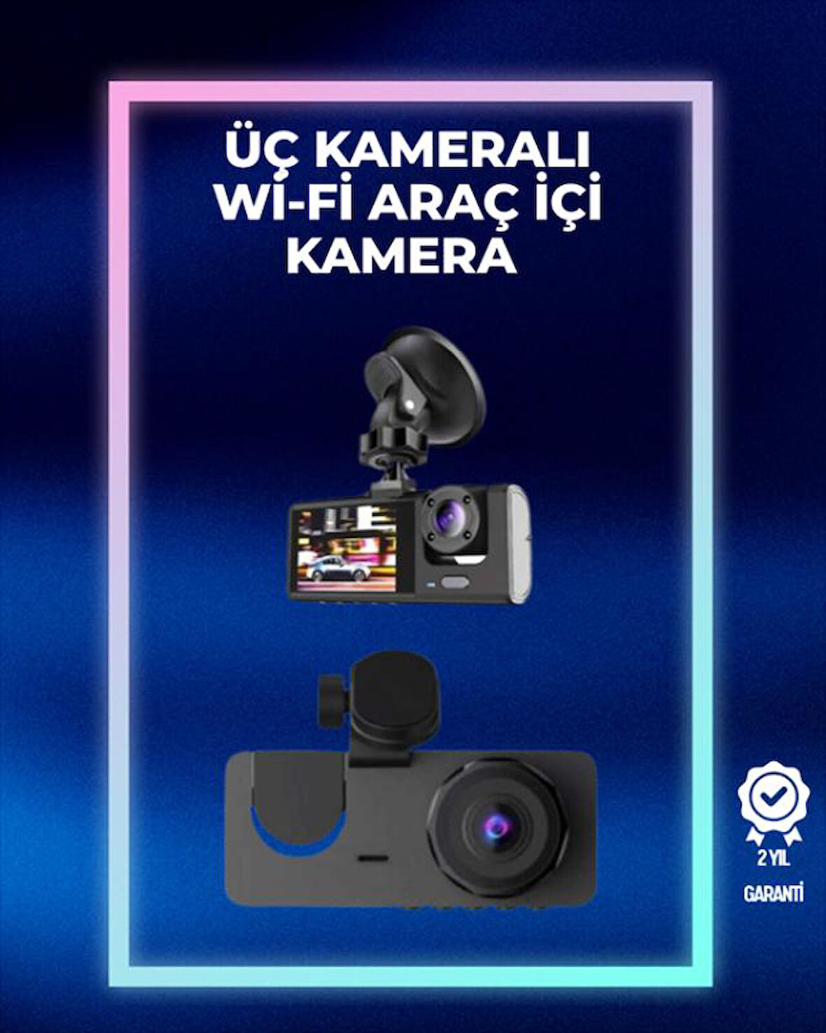 1080p Ön + 720p Arka & İç Kamera – Suya Dayanıklı Araç Güvenlik Kamerası