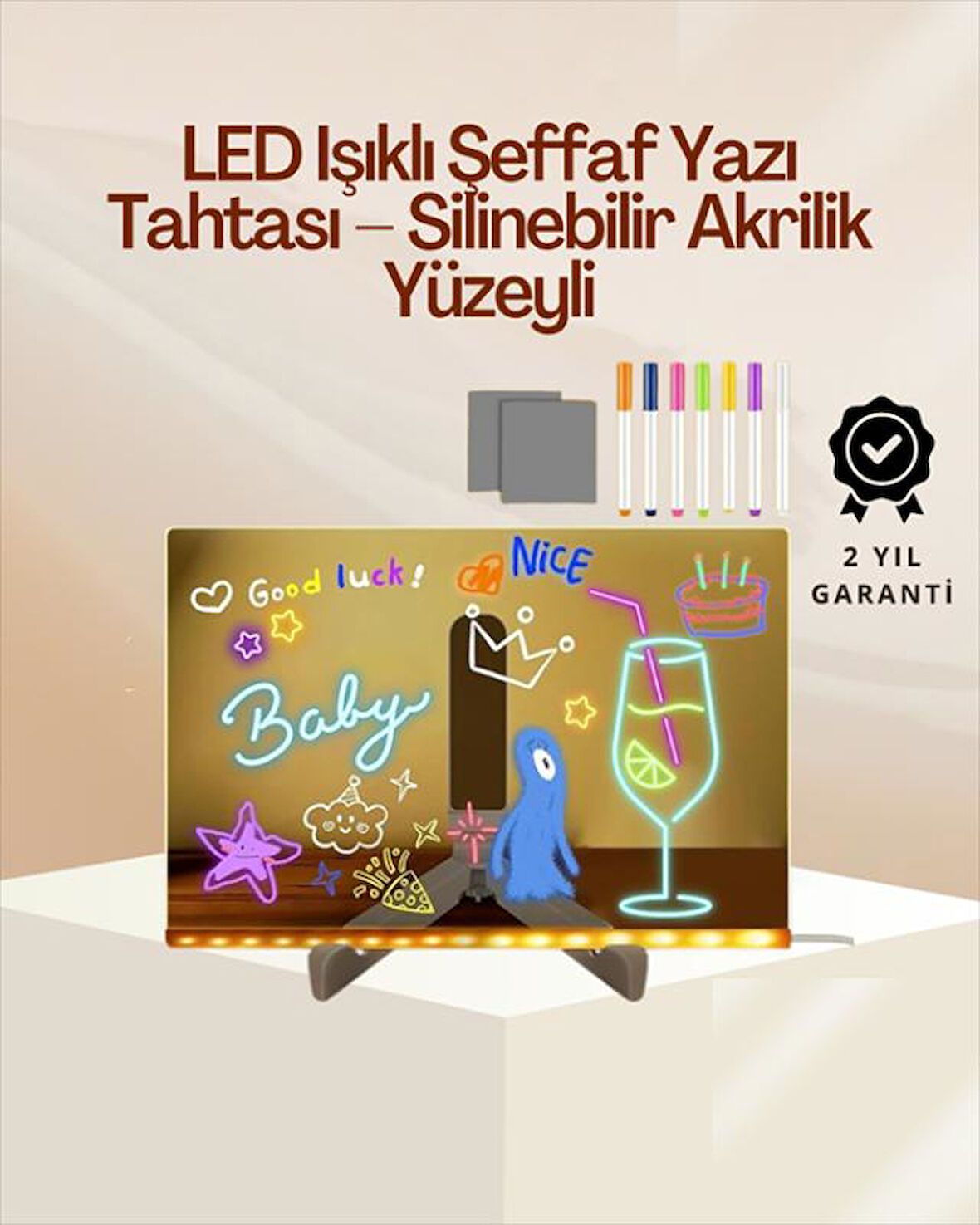 Çocuklar İçin Renkli LED Mesaj Tahtası – Neon Kalemli, Eğlenceli ve Yaratıcı Yazı Panosu