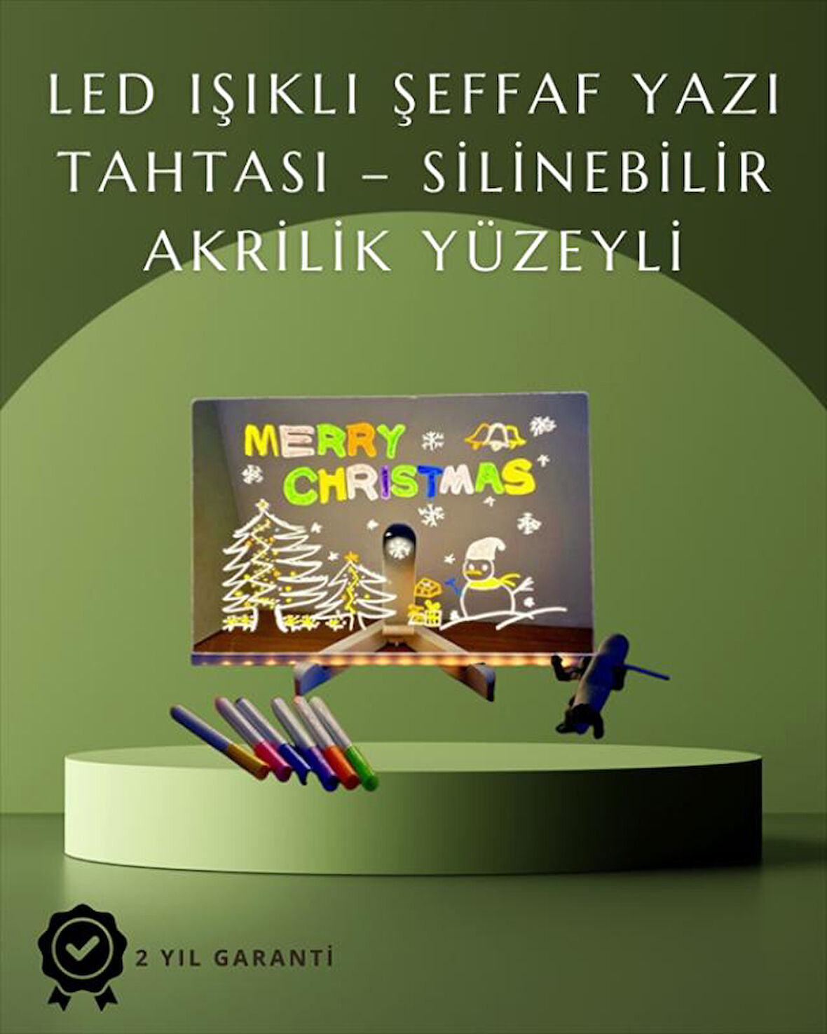 Şık ve Modern LED Pano – Neon Işıklı Silinebilir Akrilik Yazı Tahtası, 7 Renkli Kalem Dahil