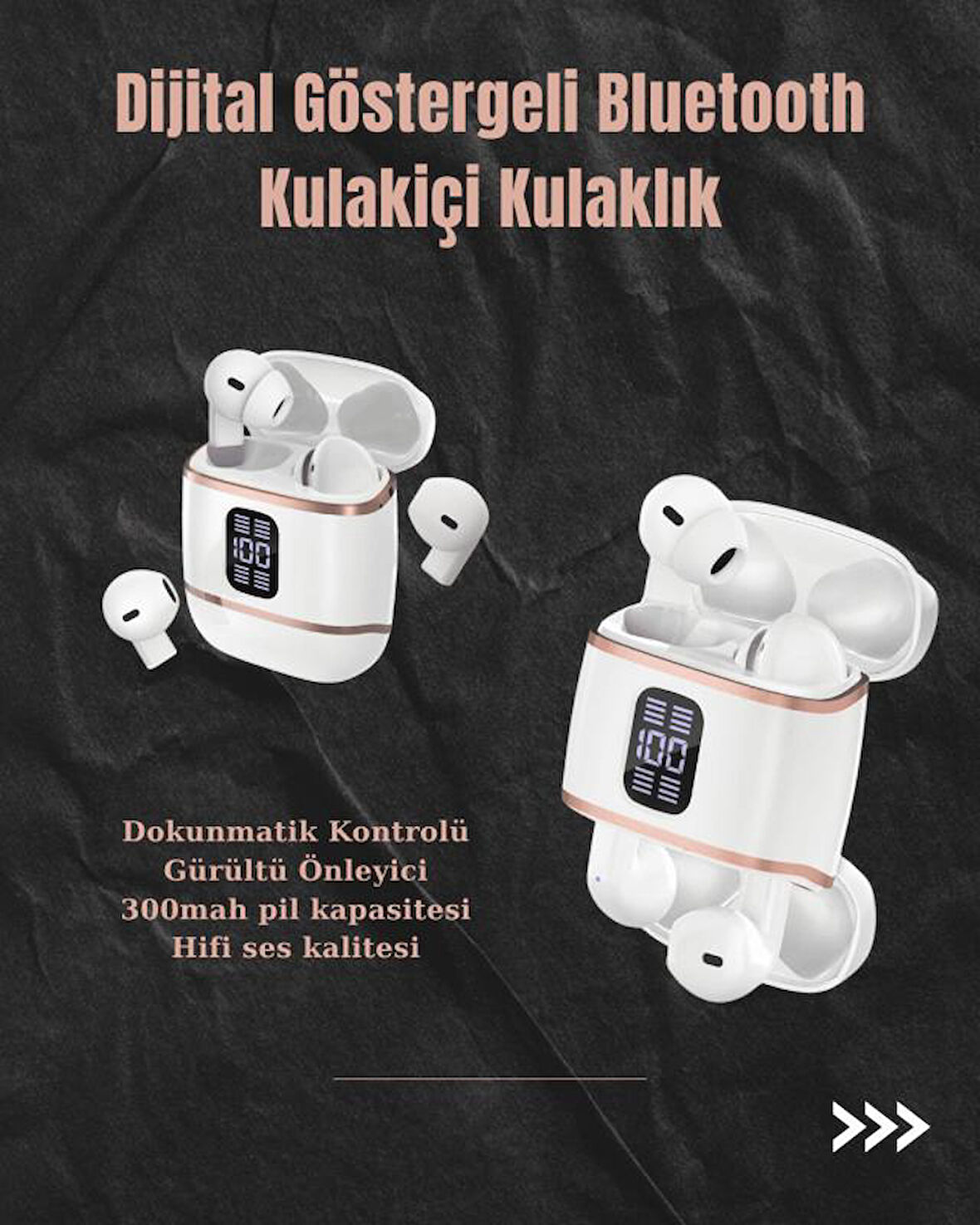 Dijital Göstergeli Bluetooth Kulakiçi Kulaklık – 4’lü Paket, Gürültü Engellemeli