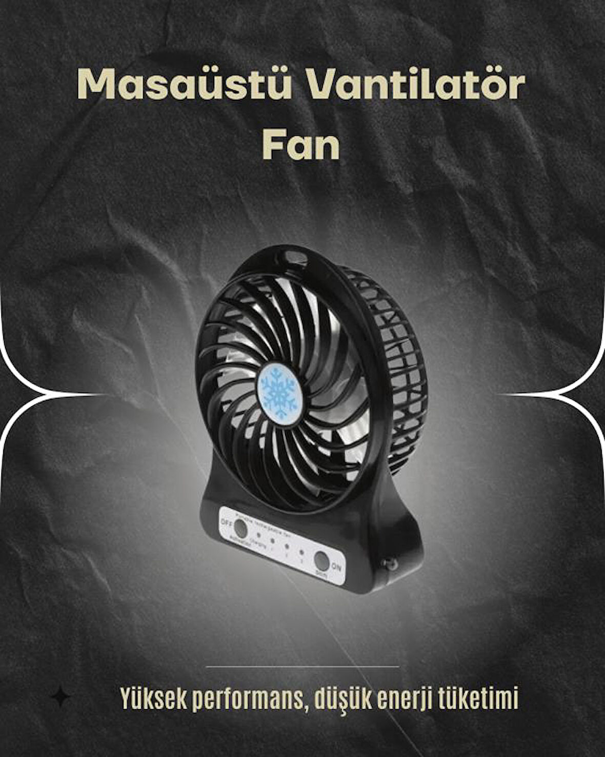 Şarjlı USB Fan – Masaüstü Mini Vantilatör, Taşınabilir, Işıklı, 3 Kademeli, Sessiz