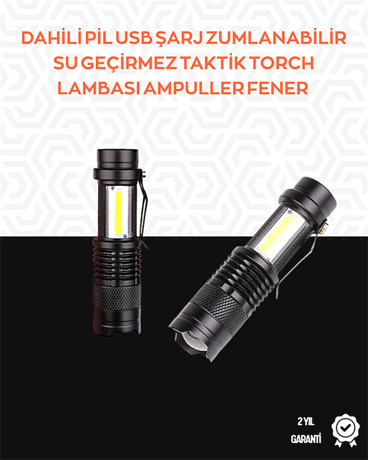 Taşınabilir Şarjlı LED Fener - 4 Modlu, 2000LM, Ayarlanabilir Odak