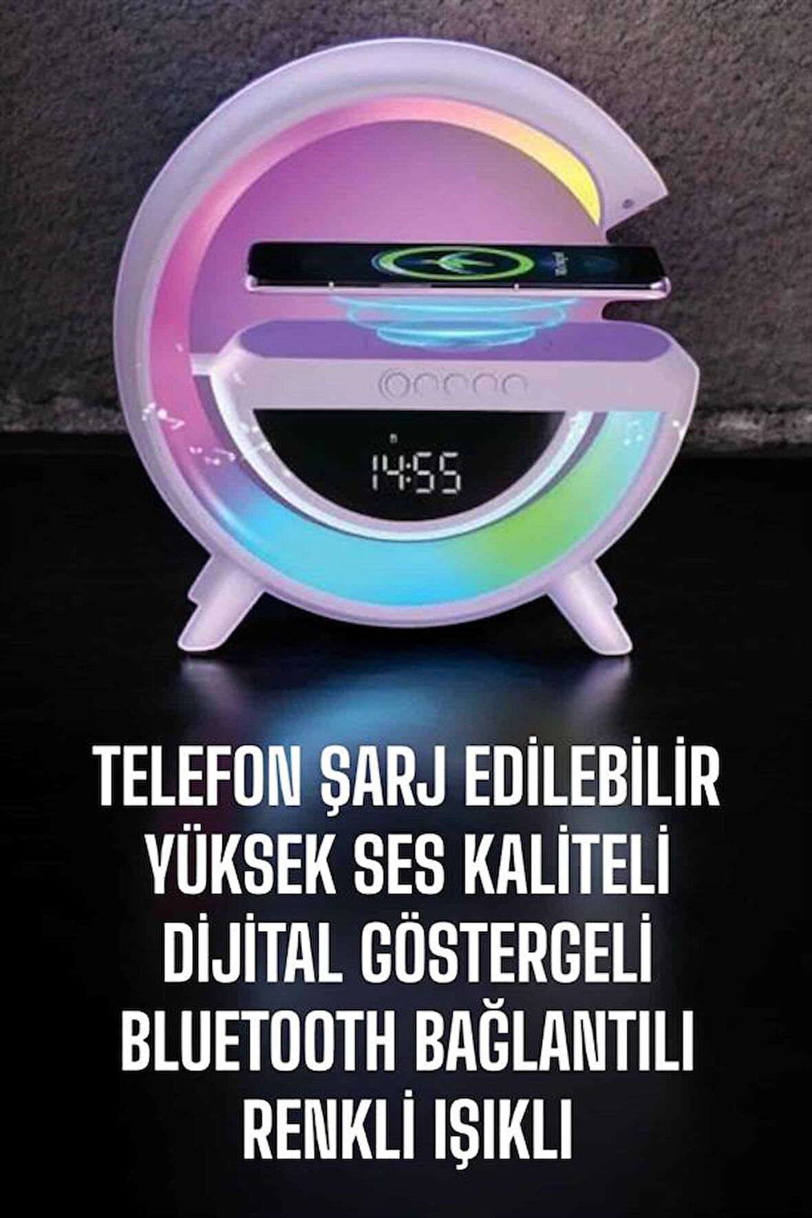 Bluetooth Hoparlör 15W Kablosuz Hızlı Şarj LED Gece Lambası