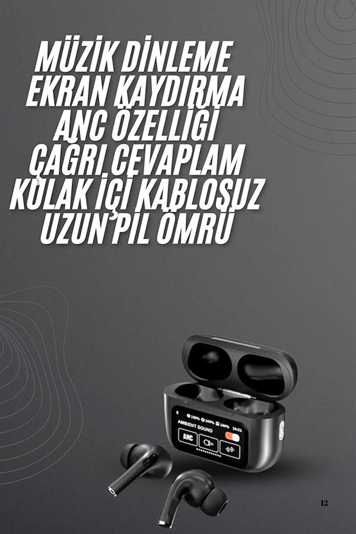 Kulak İçi Bluetooth Kulaklık Ekranlı Müzik Dinleme Çağrı Cevaplama Siyah