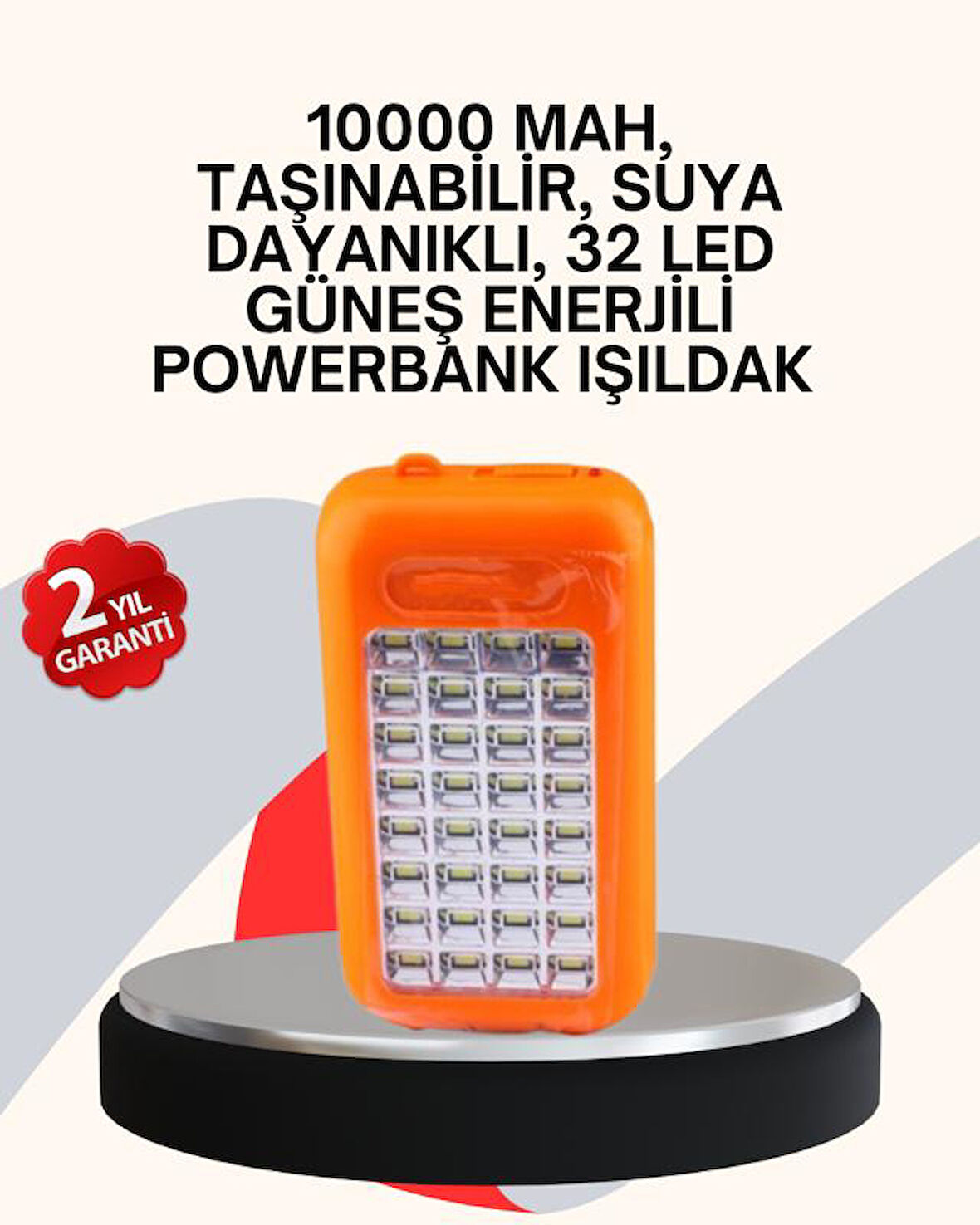 Güneş Paneli ile Şarj Olan 32 LED’li Powerbank Cihazı