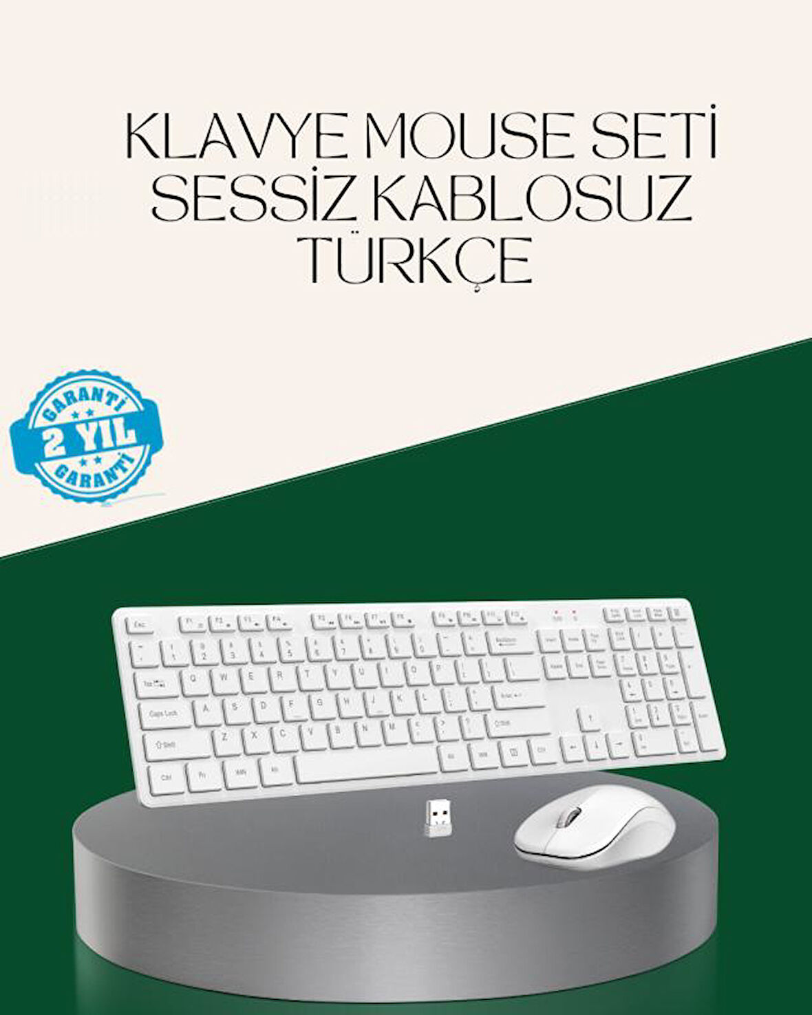 Ergonomik Kablosuz Klavye Mouse Takımı - Tam Boy, Sessiz ve Güvenilir