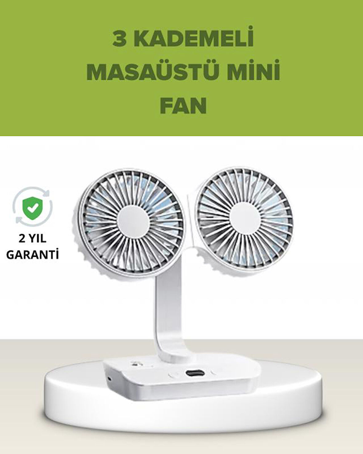 Çift Kafalı Masaüstü ve Duvar Tipi Sessiz USB Şarjlı Fan