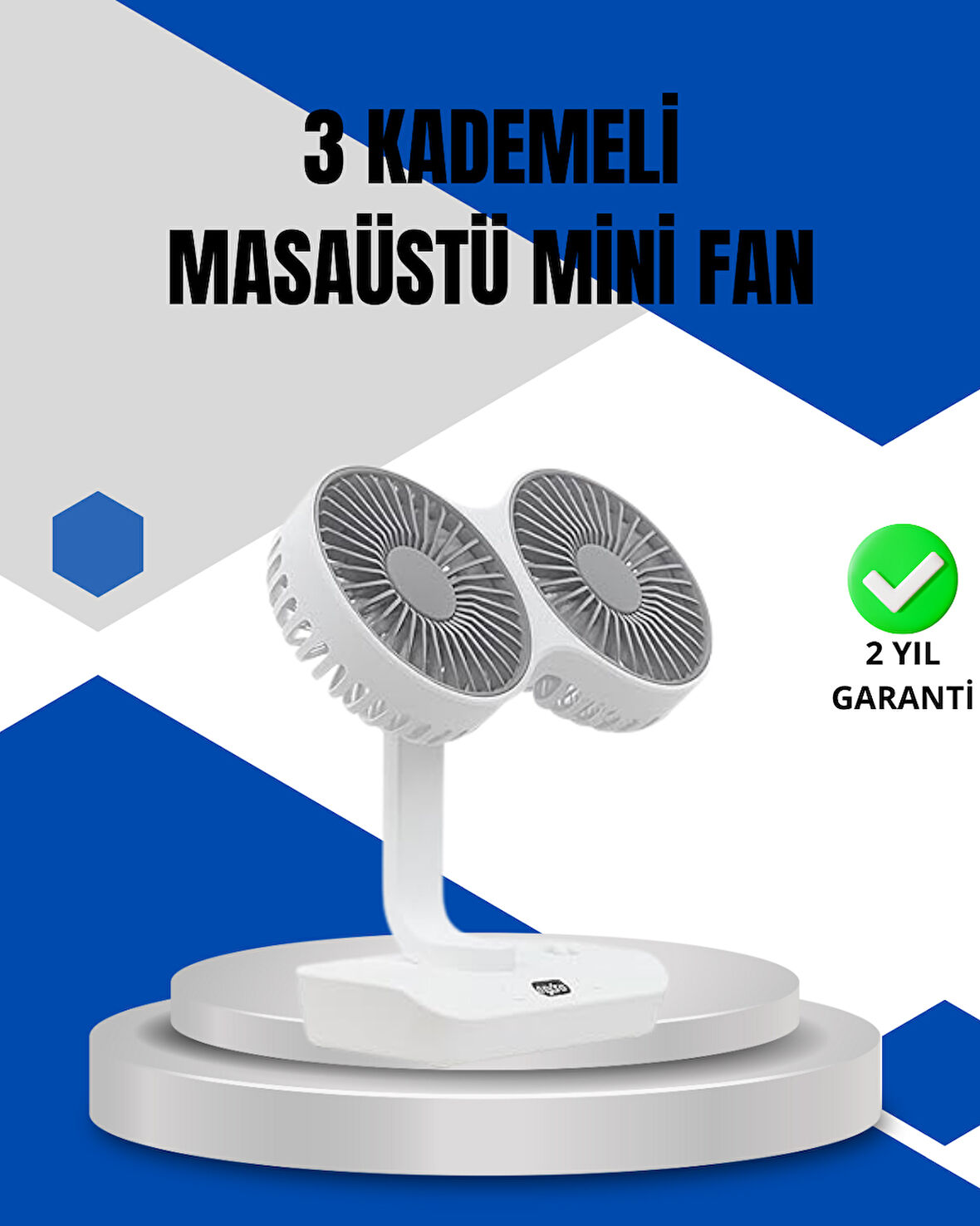 Ayarlanabilir Hızlı Çift Başlıklı Masaüstü Fan – Gece Lambalı Serinletici