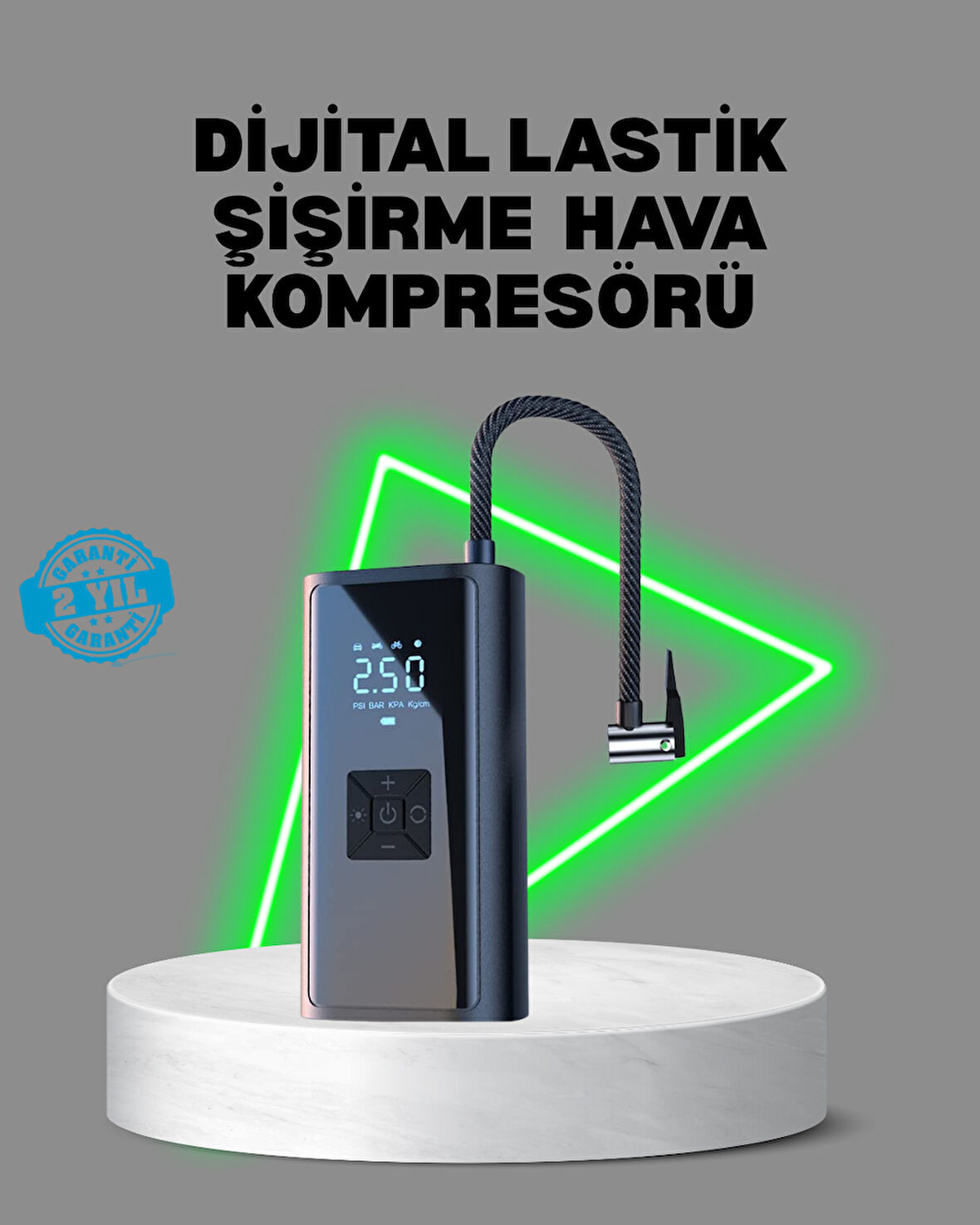 80W Kablosuz Dijital Ekranlı Taşınabilir Lastik Şişirme Pompası