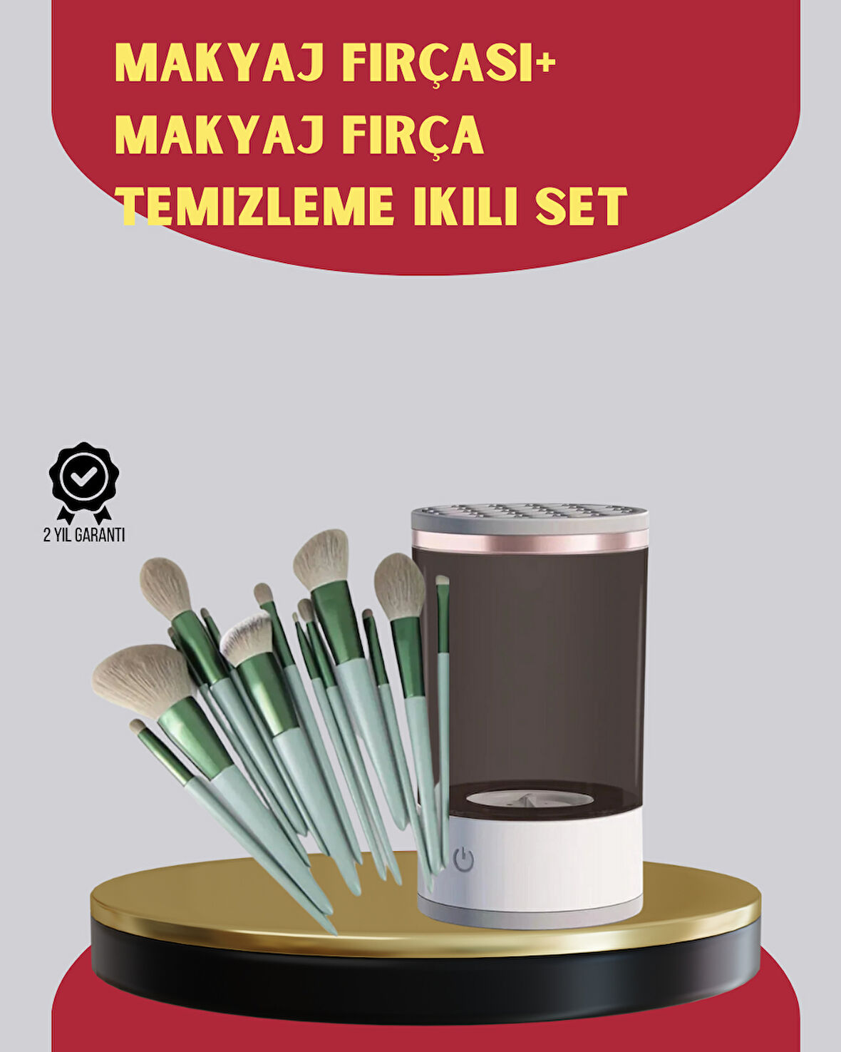 Profesyonel 13’lü Makyaj Fırçası + USB Fırça Temizleyici İkili Set