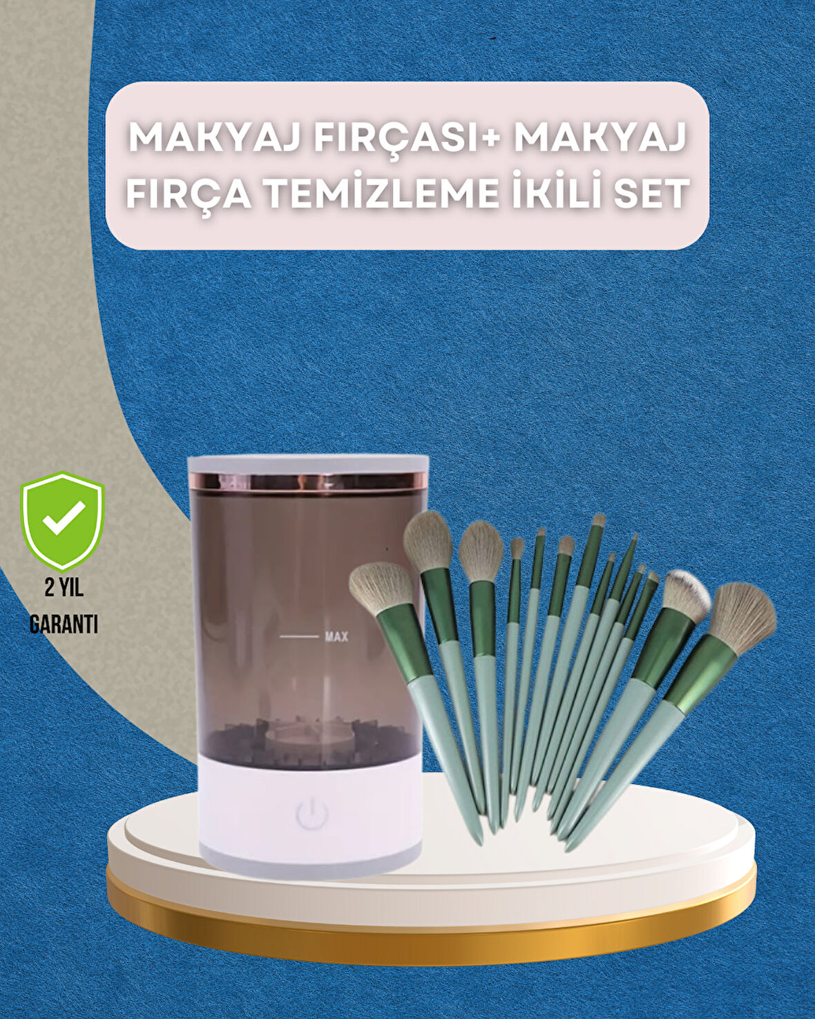 13 Parça Makyaj Fırça Seti + Otomatik Fırça Temizleyici