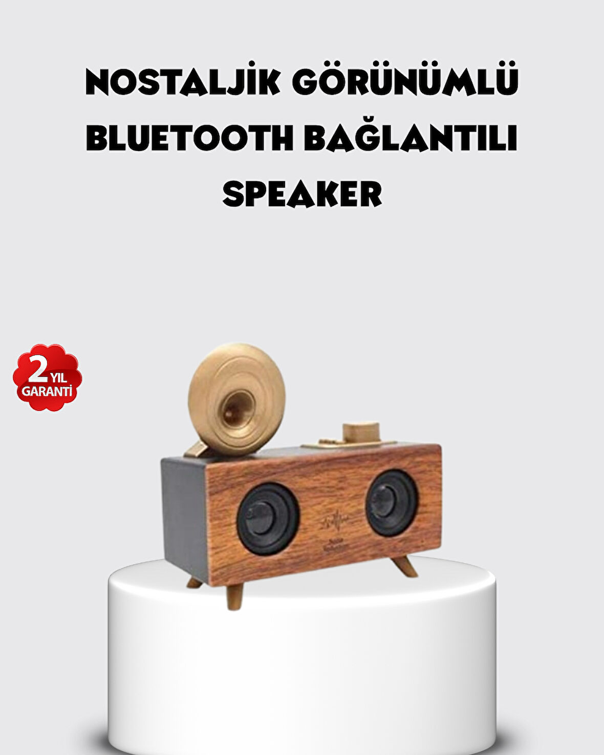 Retro Gramofon Tasarımlı Bluetooth Hoparlör – 3D Stereo Ses, 1800 mAh Batarya