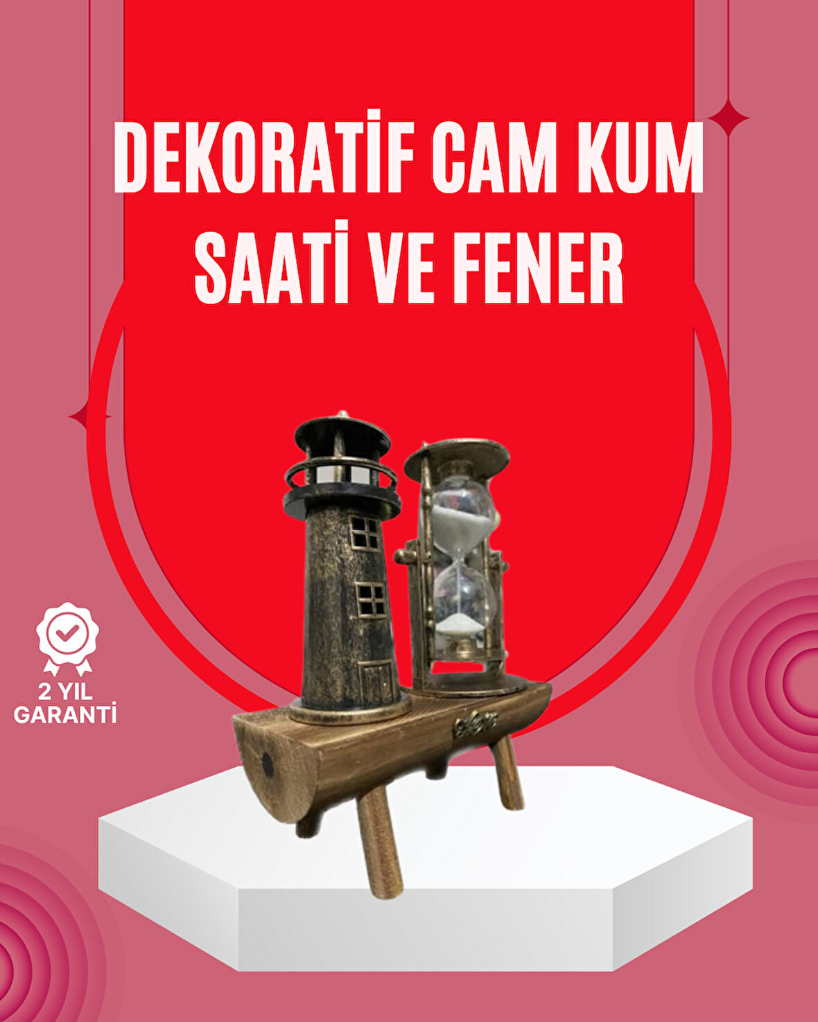 Ahşap Gövdeli Deniz Feneri Formlu Kum Saati – 15x20 cm Masa Dekoru