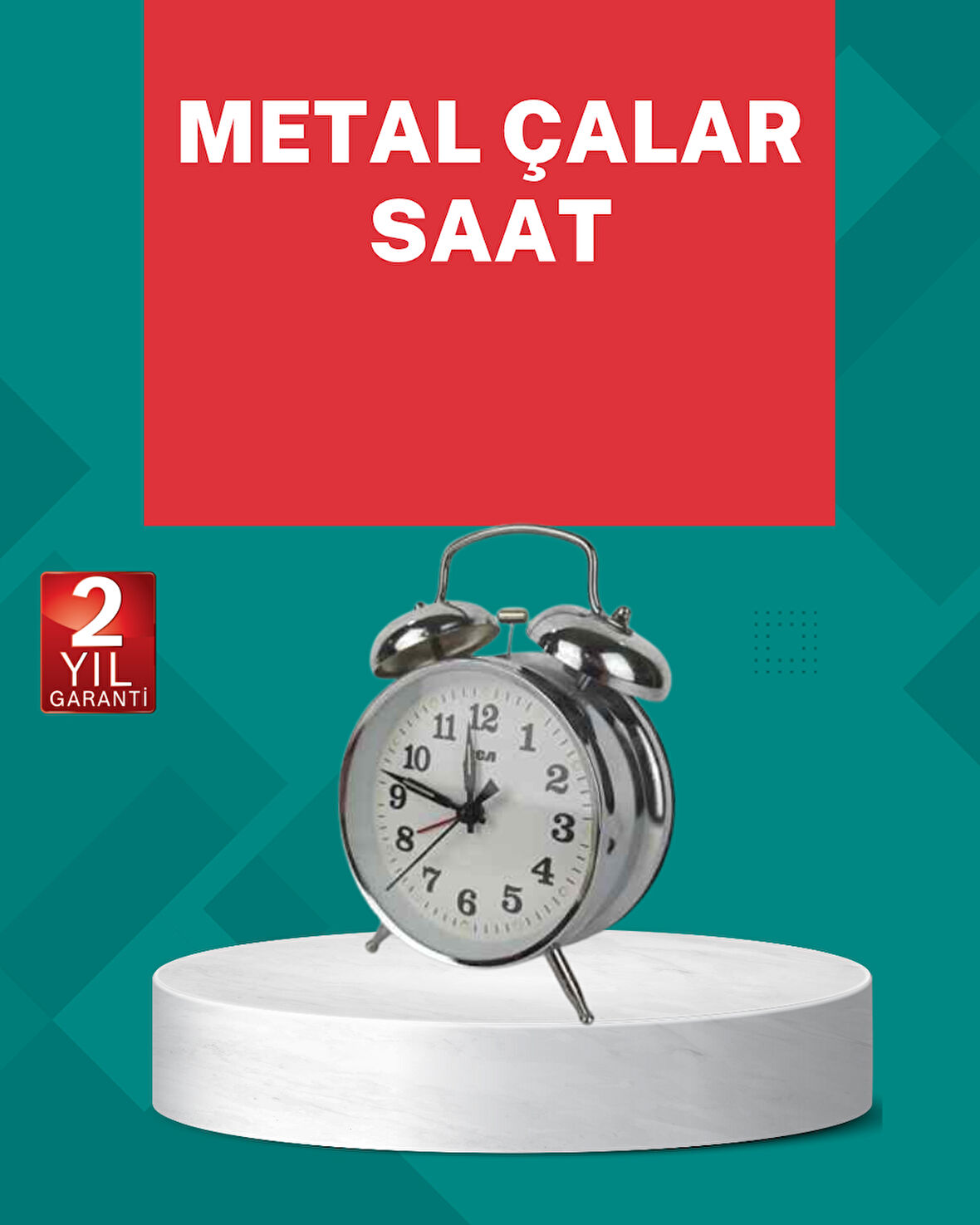 Dekoratif Gümüş Işıklı Alarmlı Masa Saati Sessiz Mekanizma