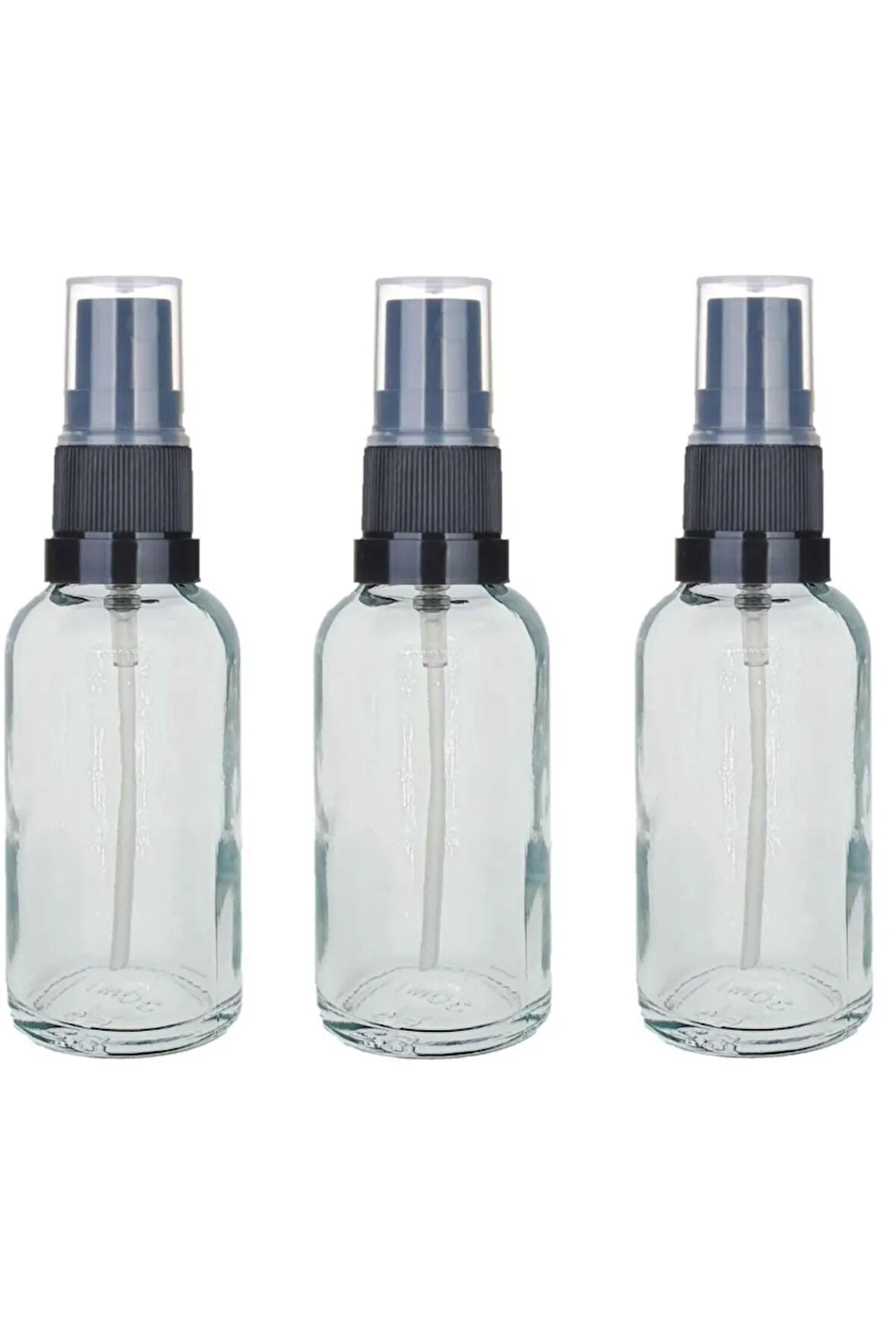 30ml Fısfıs Siyah Sprey Kapaklı Şeffaf Cam Şişe 3 Adet