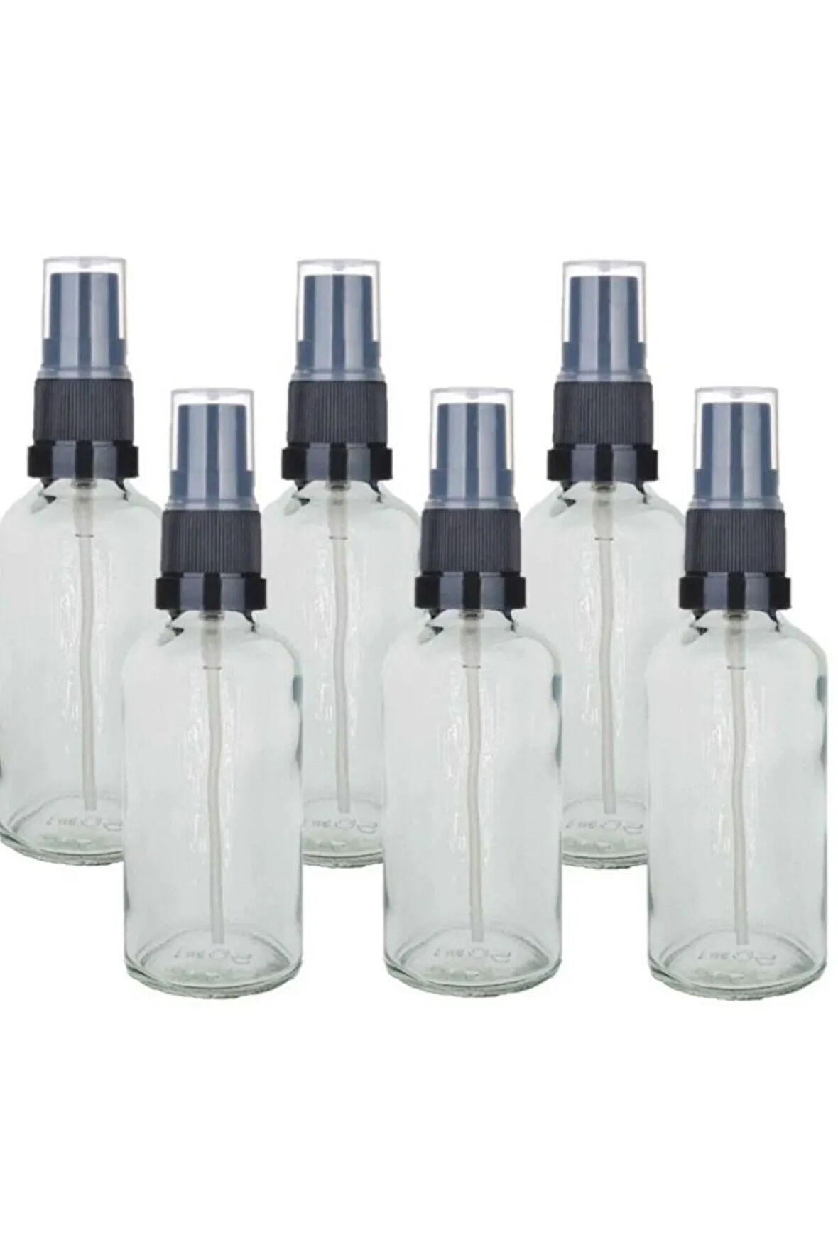 50ml Fısfıs Sızdırmaz Siyah Sprey Kapaklı Şeffaf Cam Şişe 6 Adet
