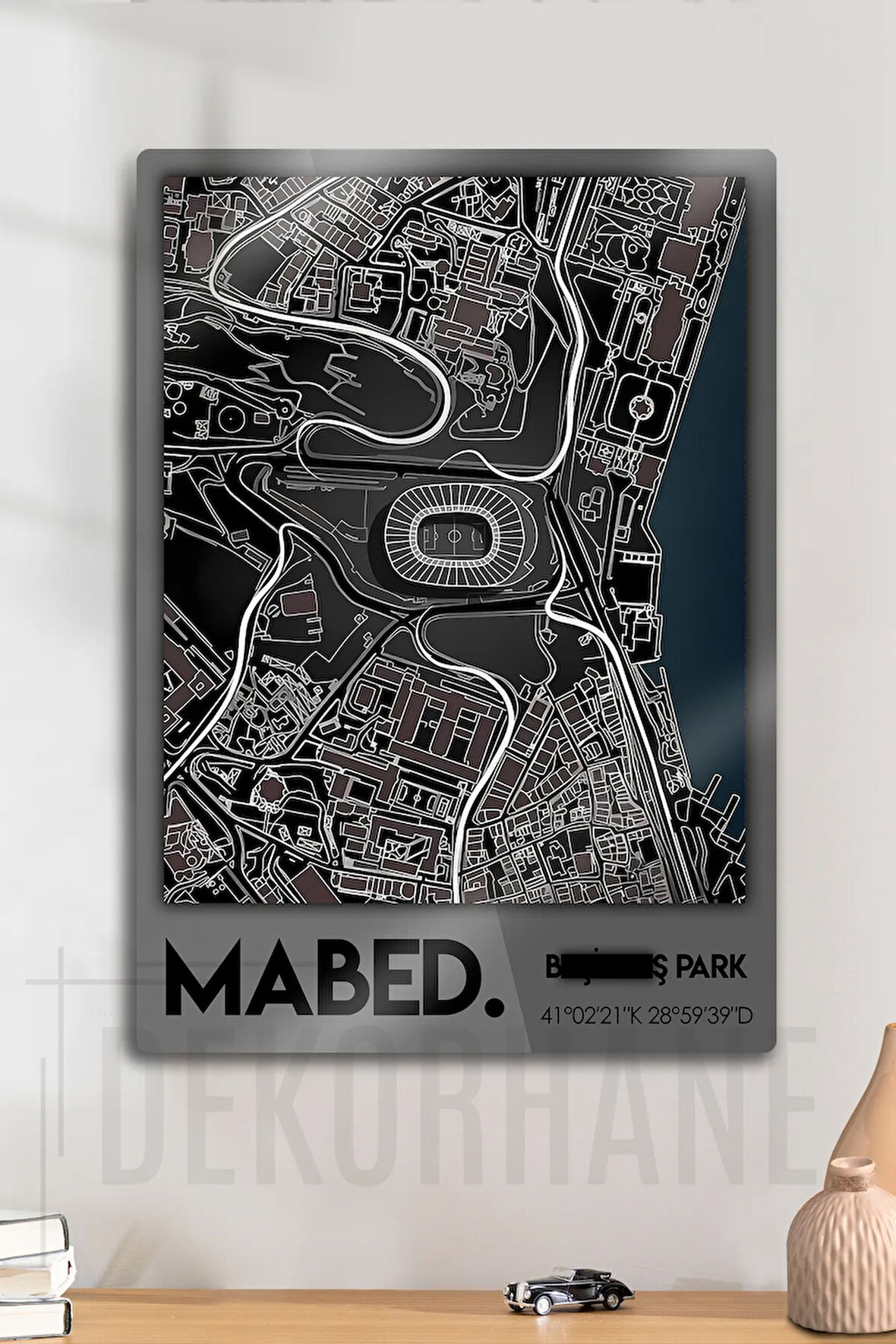 Metal 3D Baskı - Mabed Stadyum Kordinatlı, Siyah Beyaz Kara Kartal Taraftar Tablosu