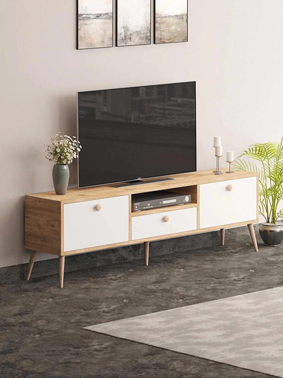 Beyza Ahşap Ayaklı 180 Cm Atlantik Beyaz Tv Sehbası