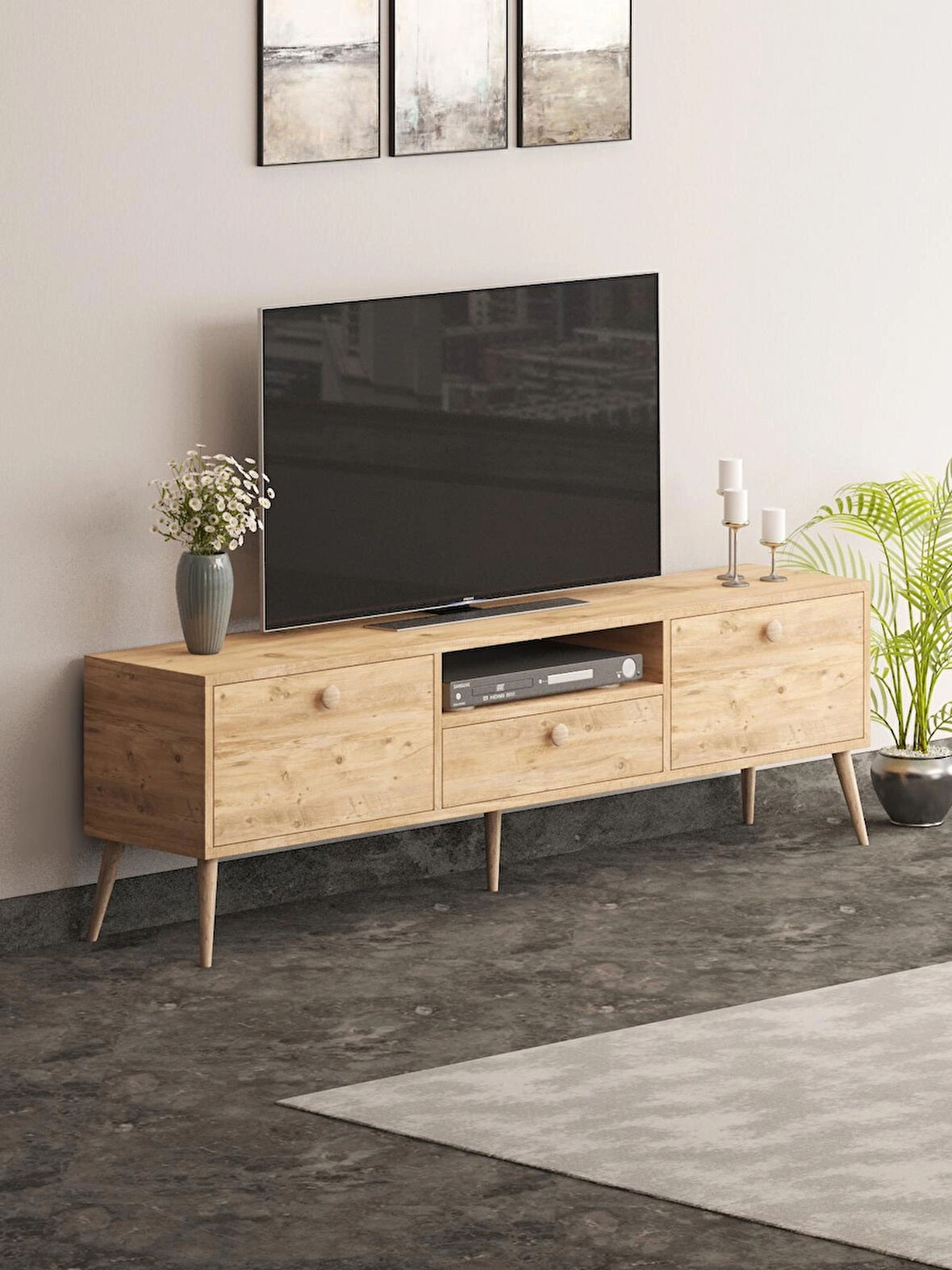 Beyza Ahşap Ayaklı 180 Cm Atlantik Çam Tv Sehbası