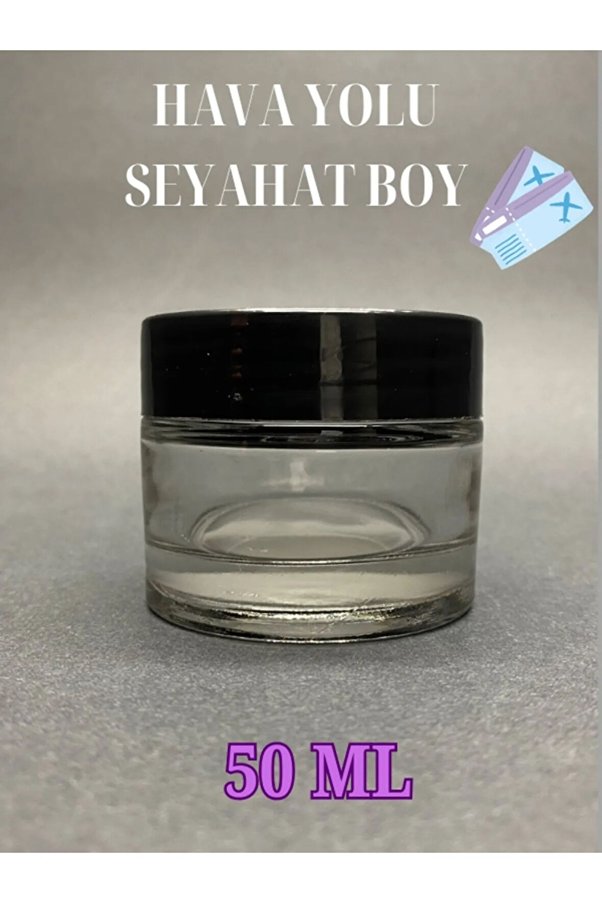 50 ML BOŞ ŞEFFAF CAM KAVANOZ SİYAH PLASTİK KAPAKLI MERHEM KREM KUTU SEYAHAT BOY