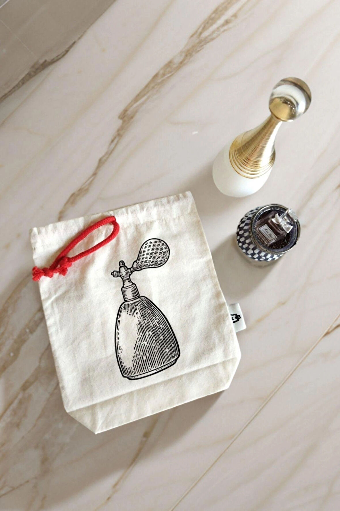 Parfüm Baskılı Ham Bez Kese Pamuk Çanta Bavul Düzenleyici Organizer Seyahat Kesesi