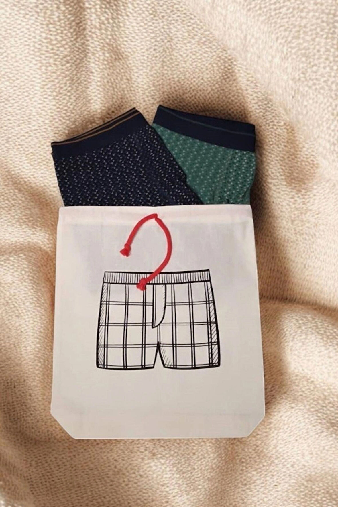 Boxer Baskılı Erkek Iç Çamaşırı Ham Bez Kese Çanta Bavul Düzenleyici Seyahat Kesesi