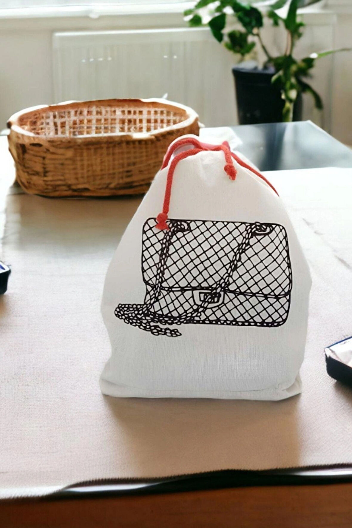 El Omuz Çantası Baskılı Ham Bez Kese Çanta Valiz Düzenleyici Organizer Seyahat Kesesi