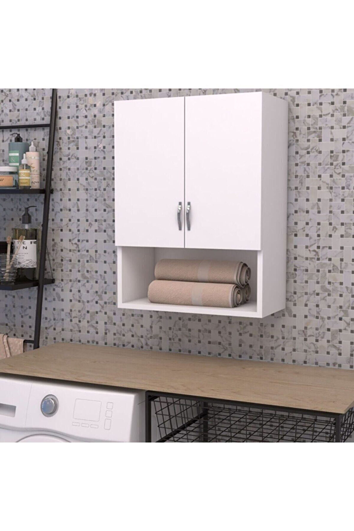 Mdf Çamaşır Makine Üstü Dolap Çok Amaçlı Banyo Dolabı