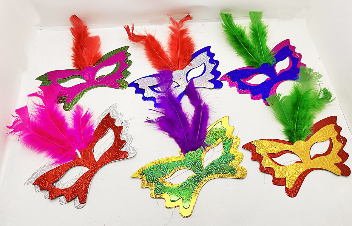 Tüylü Kağıt Karnaval Maskesi (6&#39;lı Set)
