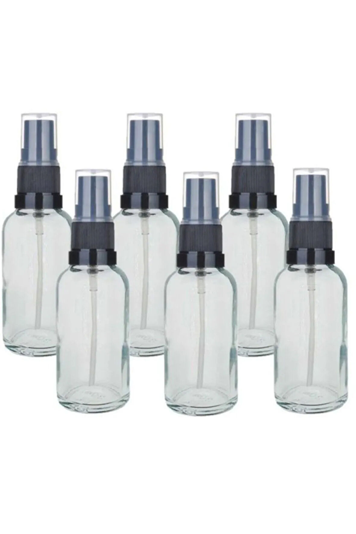 30ml Fısfıs Siyah Sprey Kapaklı Şeffaf Cam Şişe 6 Adet