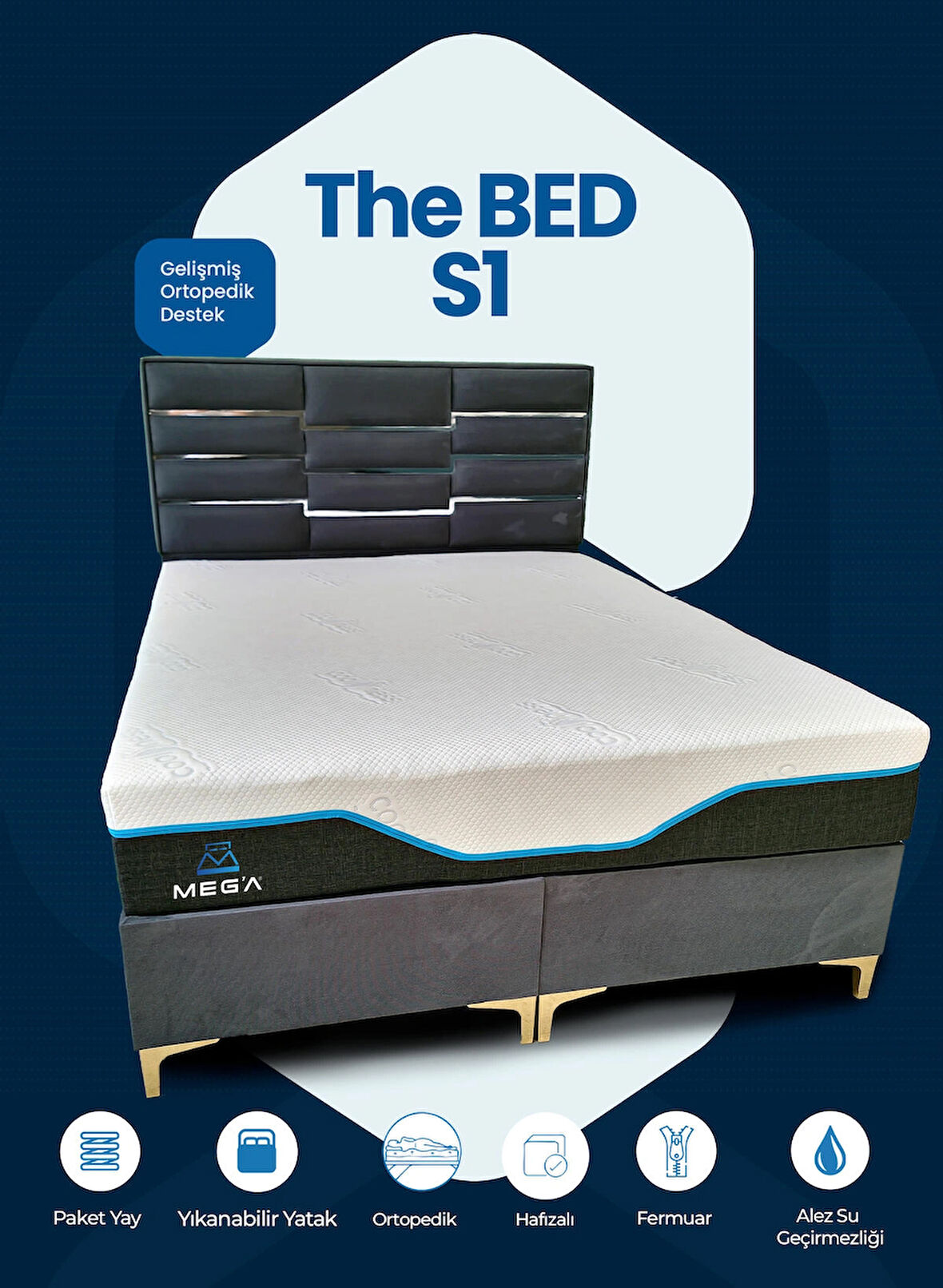 Meg'a The Bed S1 Torba Yaylı Yatak Fermuarlı Yıkanabilir Kılıflı Ortopedik Visco Yatak
