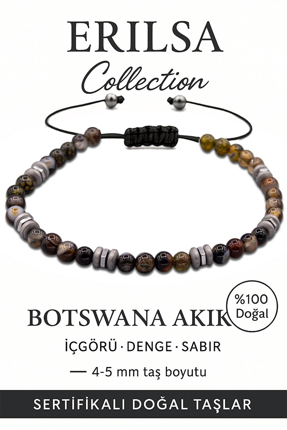 Sertifikalı Fasetli Terahertz – Botswana Akik Taşı Bileklik (İnce Model) – Sakinlik, Odak ve Duygusal Güç Taşı