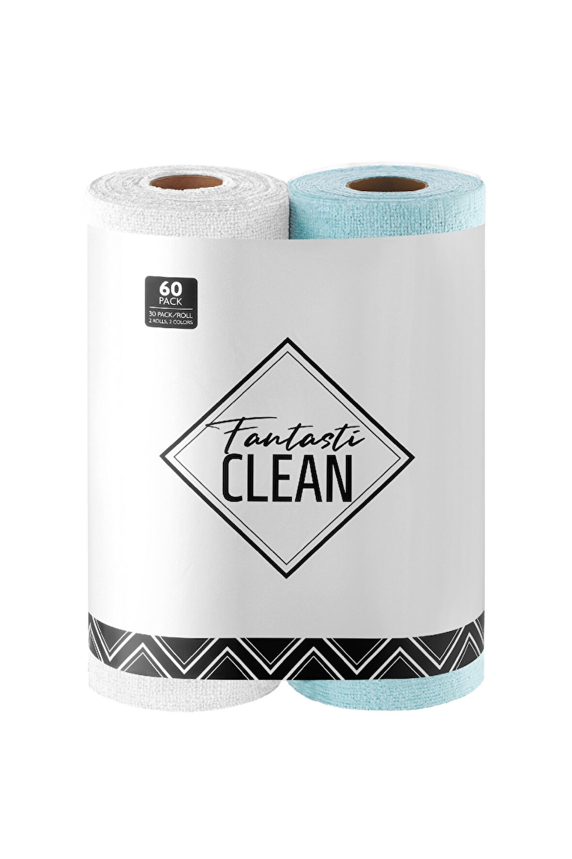 Çok Amaçlı Rulo Mikrofiber Temizlik Bezi 30x30 60 Yapraklı Beyaz - Mavi(2x30’lu Paket)