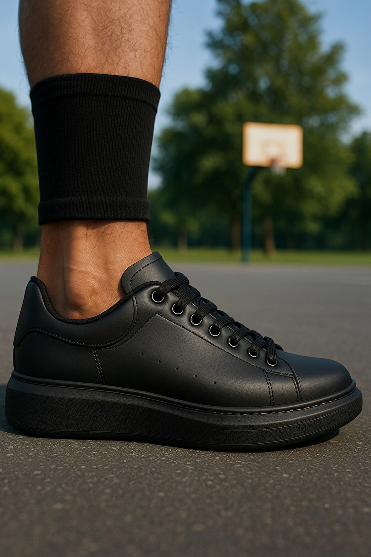 Günlük Erkek Spor Ayakkabı Bağcıklı Dikiş Detaylı Hafif Kalın Yüksek Taban Sneaker MC001