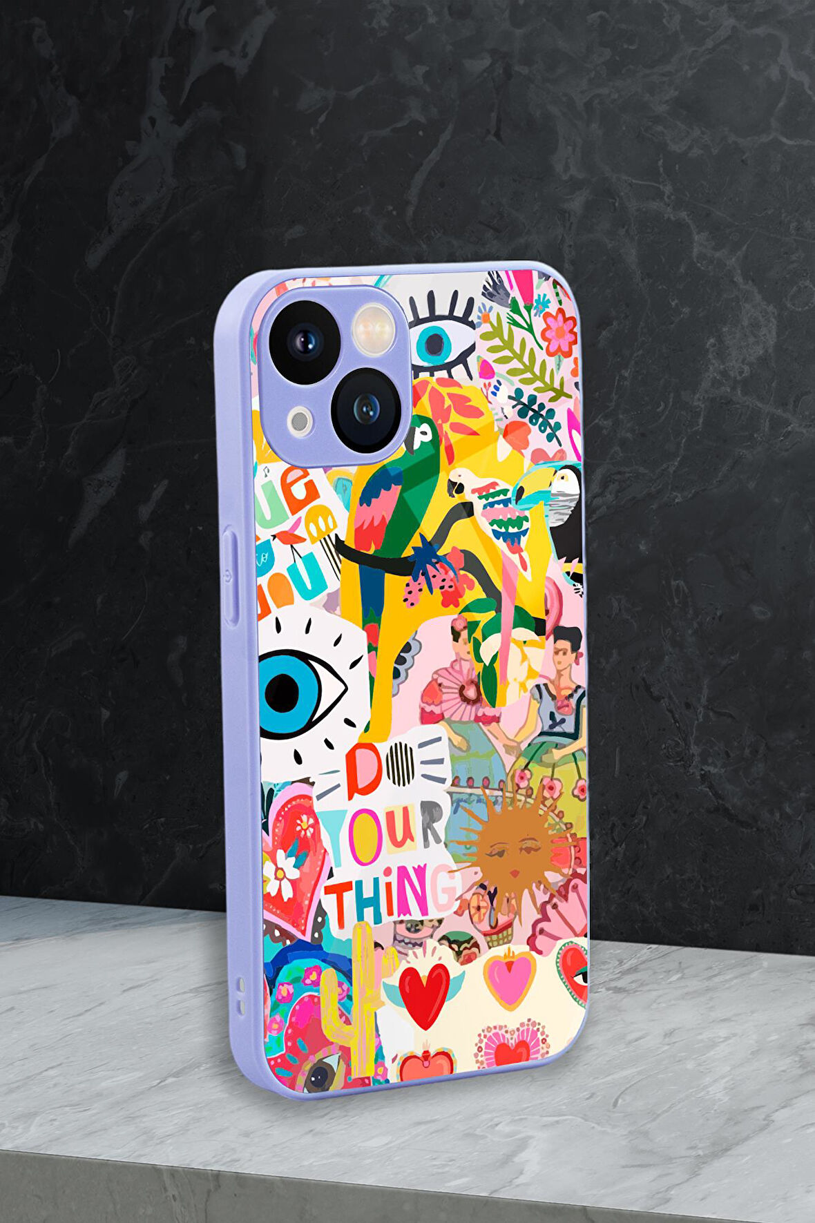 iPhone 13 Uyumlu Fun Desenli Glossy Glass Kamera Korumalı Silikonlu Telefon Kılıfı