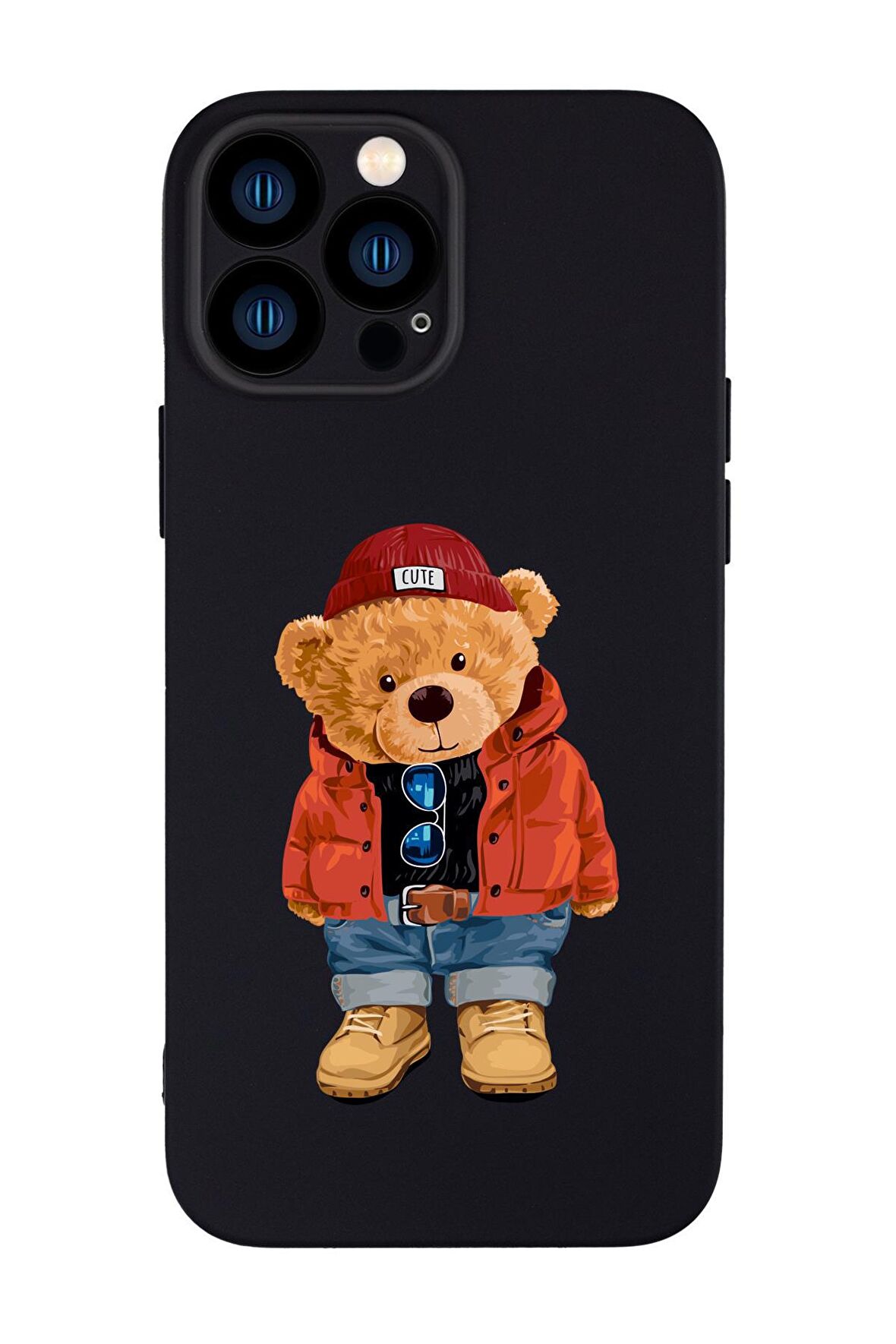 iPhone 13 Pro Max Uyumlu Teddy Bear Desenli Kamera Lens Korumalı Darbe Emici Premium Silikonlu Kılıf