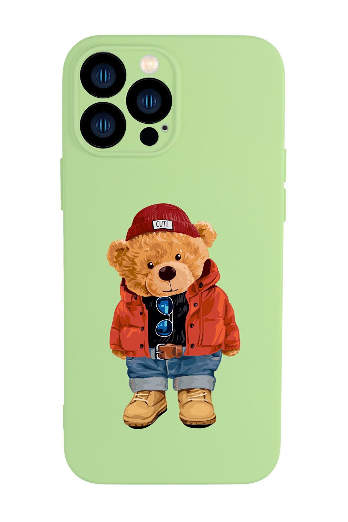 iPhone 13 Pro Max Uyumlu Teddy Bear Desenli Kamera Lens Korumalı Darbe Emici Premium Silikonlu Kılıf