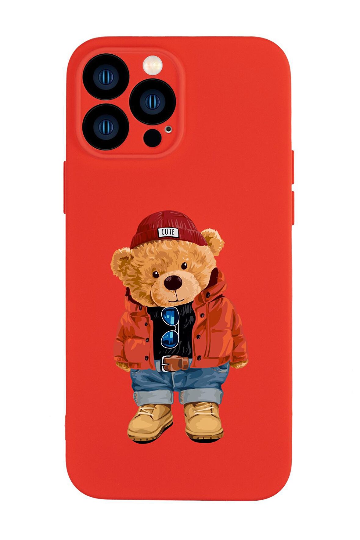 iPhone 13 Pro Uyumlu Teddy Bear Desenli Kamera Lens Korumalı Darbe Emici Premium Silikonlu Kılıf