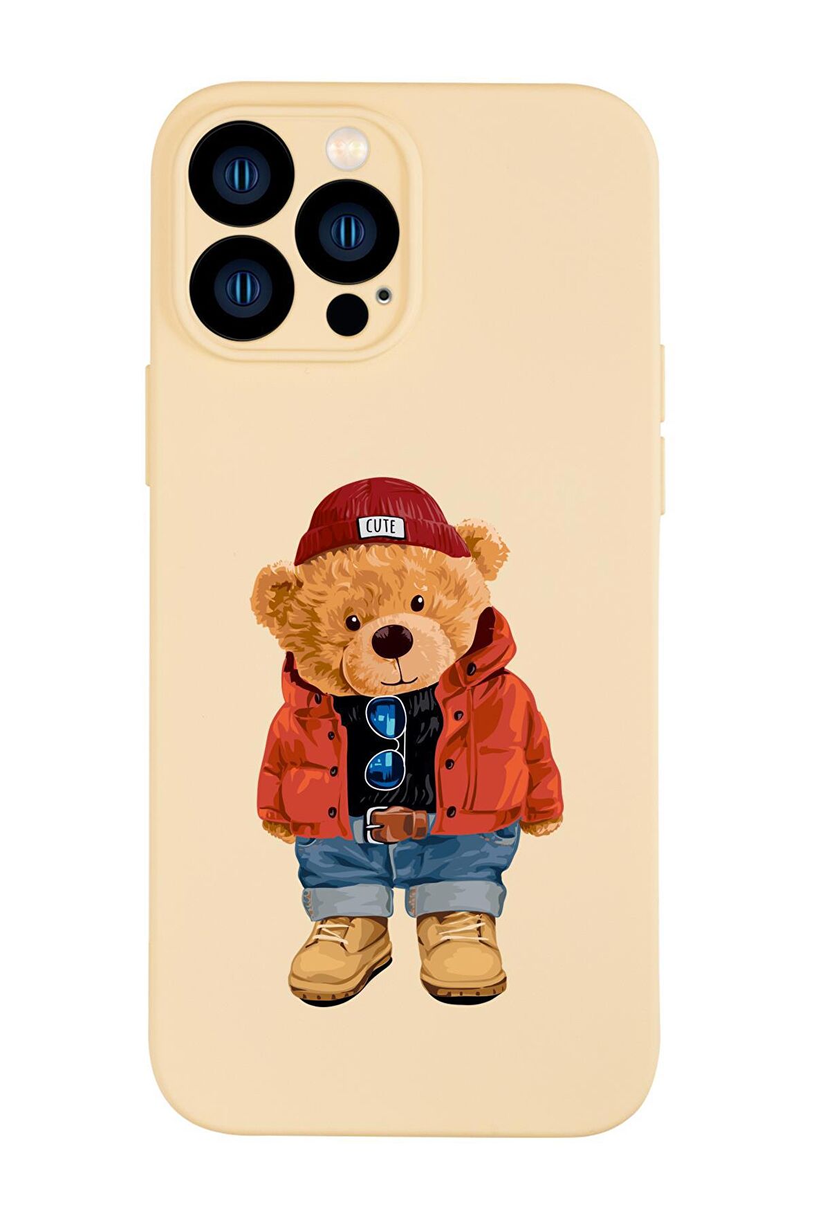 iPhone 13 Pro Uyumlu Teddy Bear Desenli Kamera Lens Korumalı Darbe Emici Premium Silikonlu Kılıf