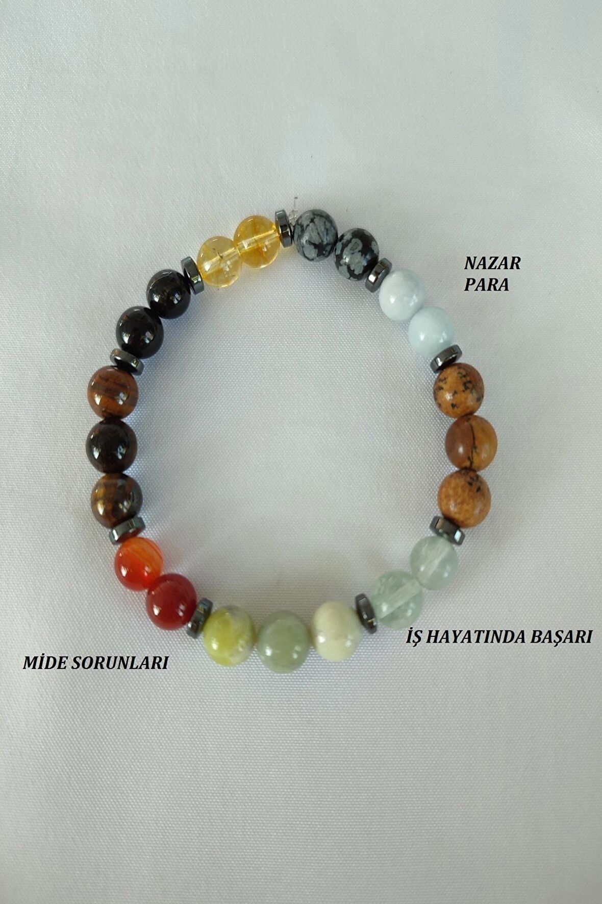 Sertifikalı Sitrin Turmalin Kaplangözü Zebercet Florit Jasper Akuamarin Obsidyen Doğaltaş Bileklik