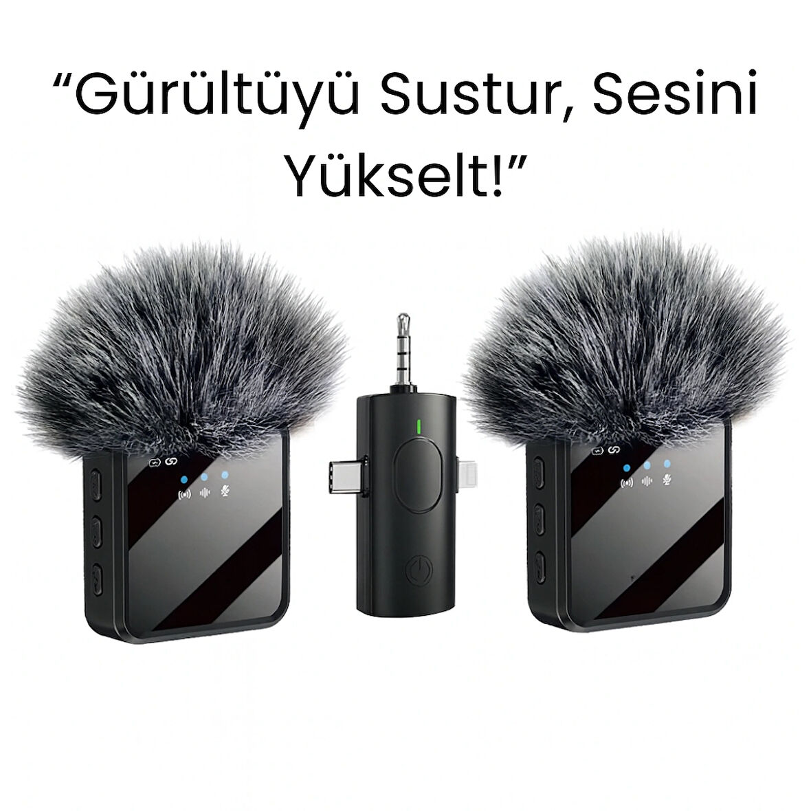 Kablosuz Çift Yaka Mikrofonu – 360° Kayıt, Akıllı Gürültü Azaltma, Lightning + Type-C + 3.5mm Uyumlu