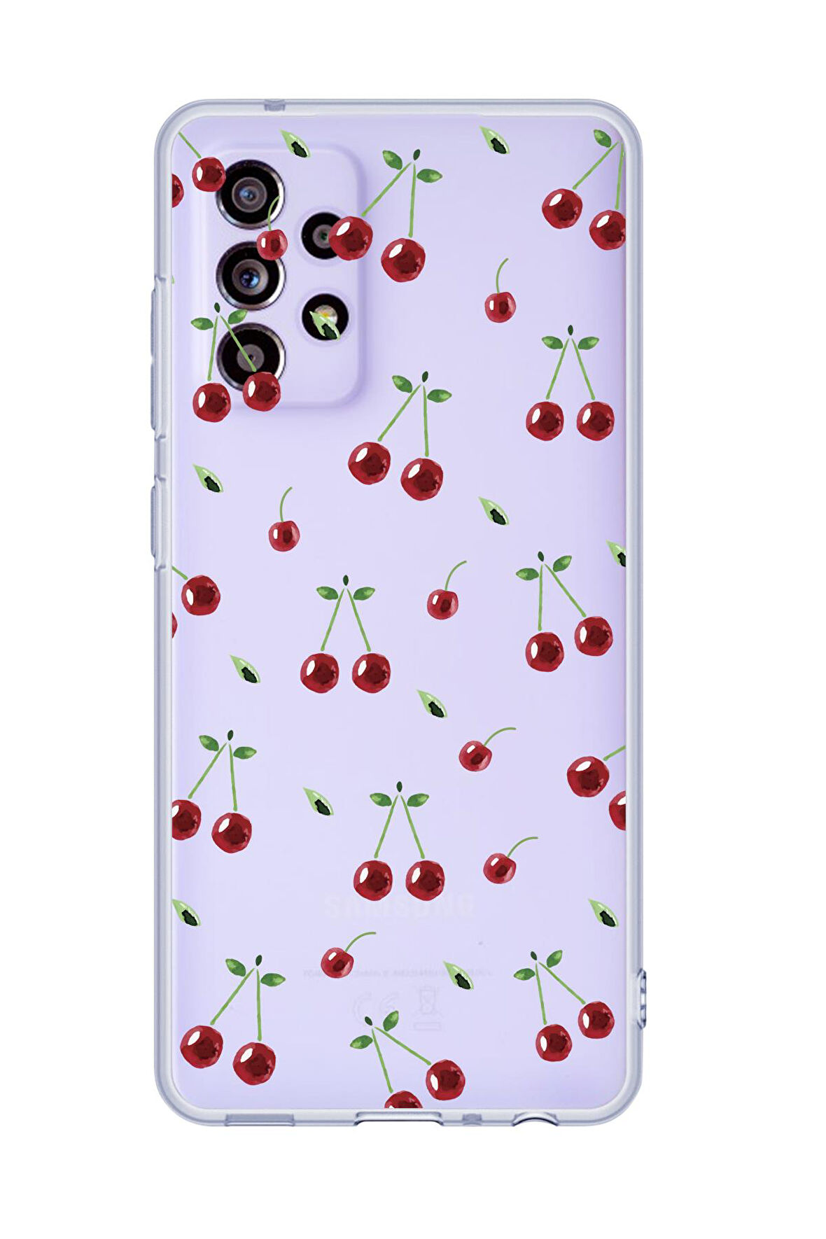Samsung A72 Uyumlu Kiraz Desenli Premium Şeffaf Silikon Kılıf